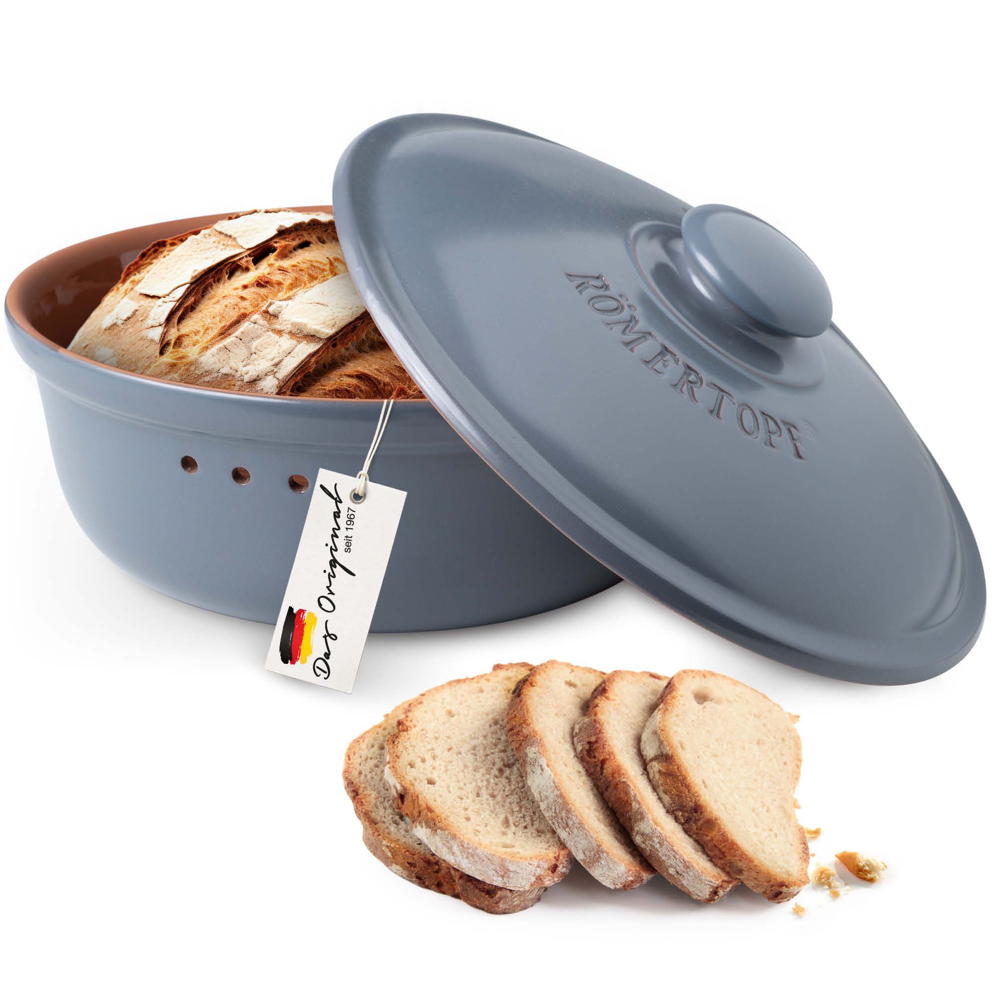 RÖMERTOPF Brotkasten Brottopf Rund Ø 30cm - Keramik Brotkasten, Keramik, (Set), aus Naturton