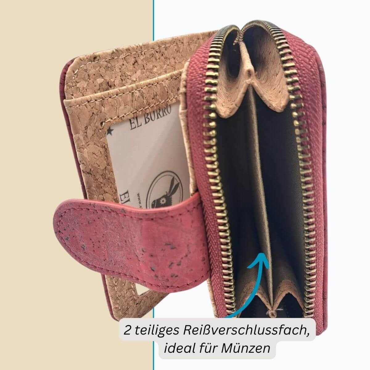 EL BURRO RFID Korkleder Damen leicht, rot Geldbeutel Geldbörse