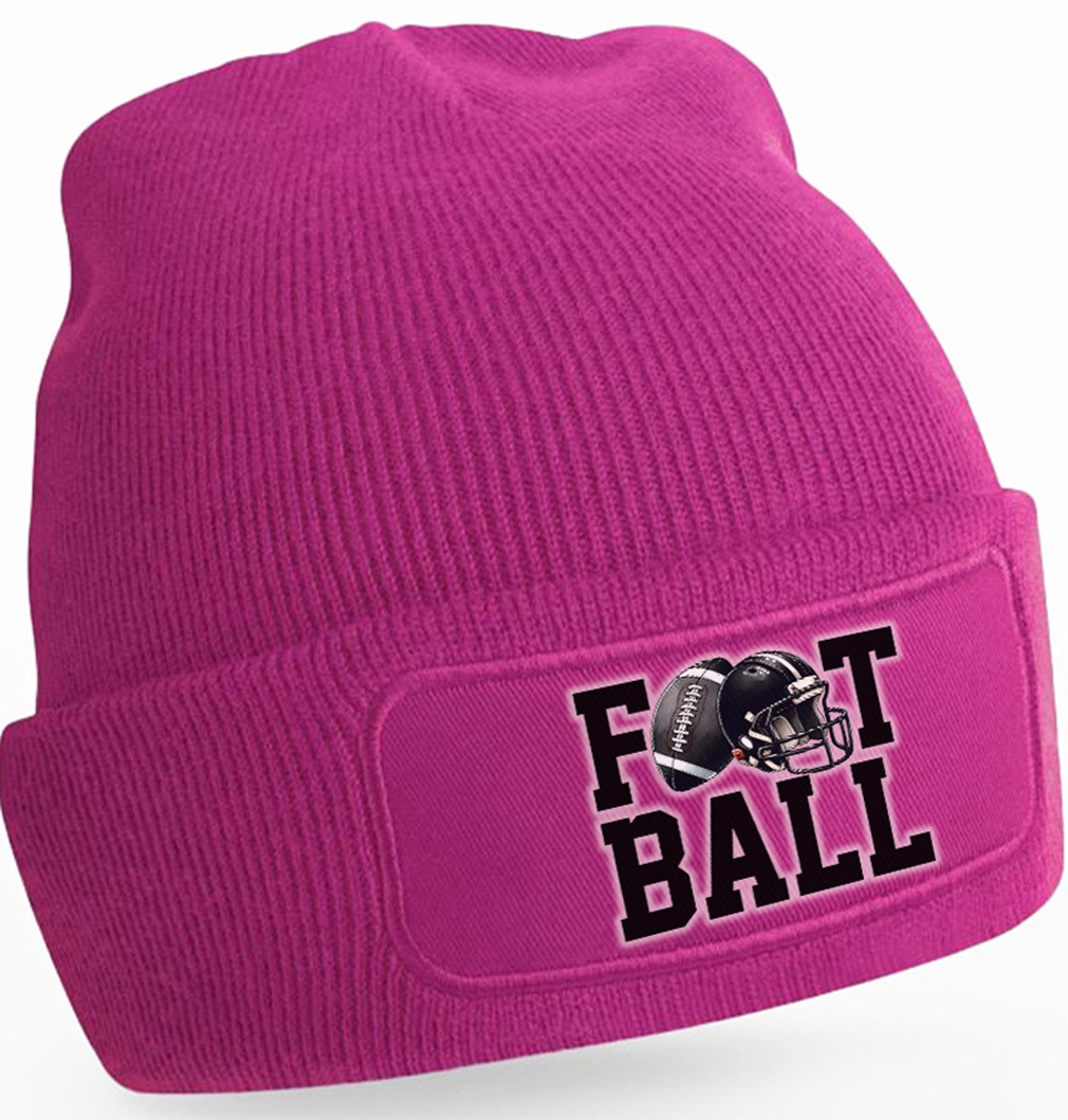 Strickmütze für kalte Tage - Beanie mit Umschlag und American Football Print