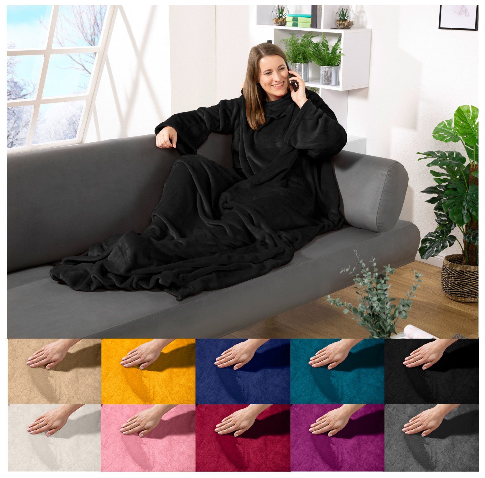 Wohndecke tragbare Ganzkörperdecke Kuscheldecke Ärmeldecke, heimtexland, flauschige Ärmel Decke I Soft Flanell I Geschenk Wohlfühlen
