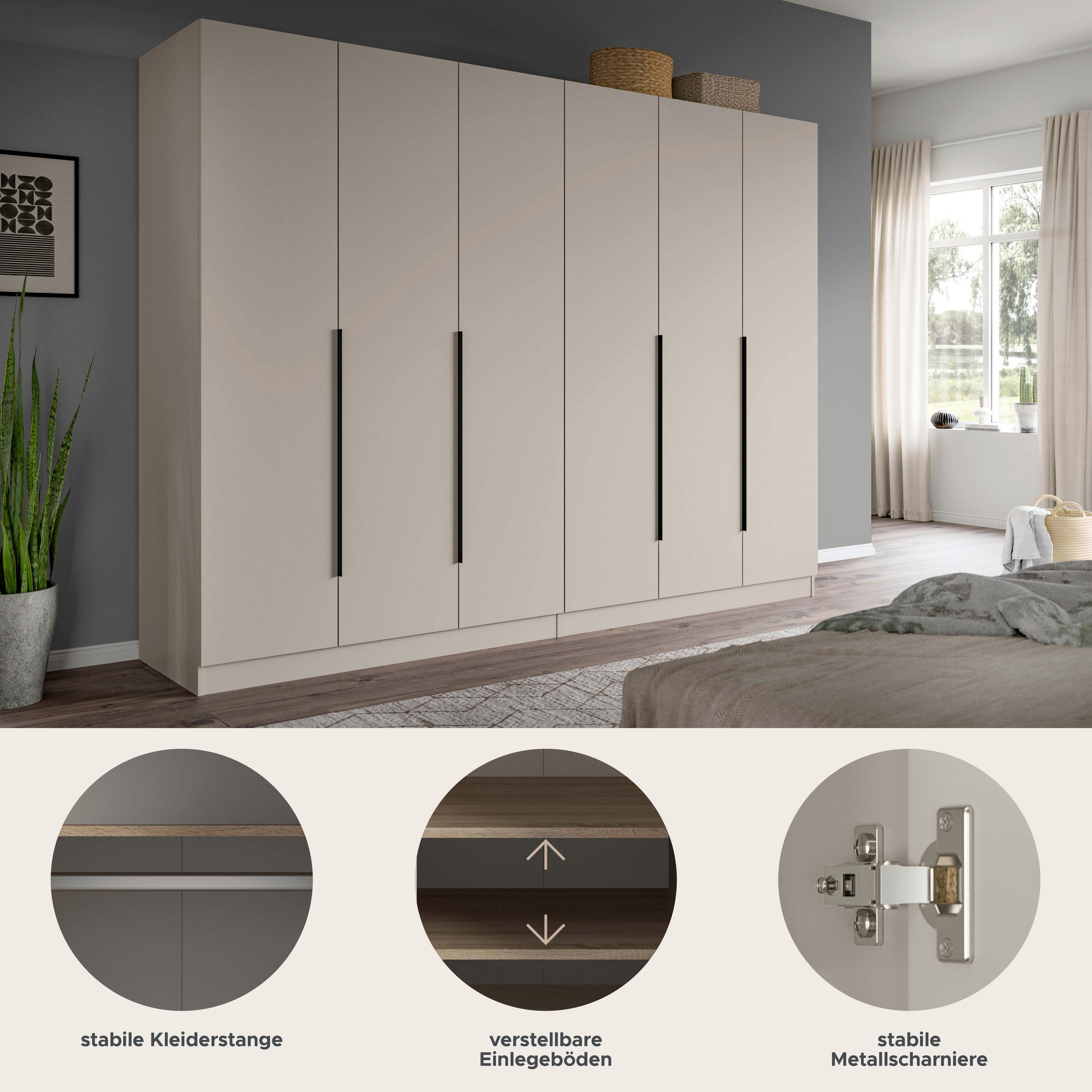 Home affaire Schrank-Set Skarde moderner Kleiderschrank Schlafzimmerschrank, (1-St., wähle deine beste Schrank Kombination), Skarde Kleiderschrank 240 cm, 2 Kleiderstangen und 8 Böden