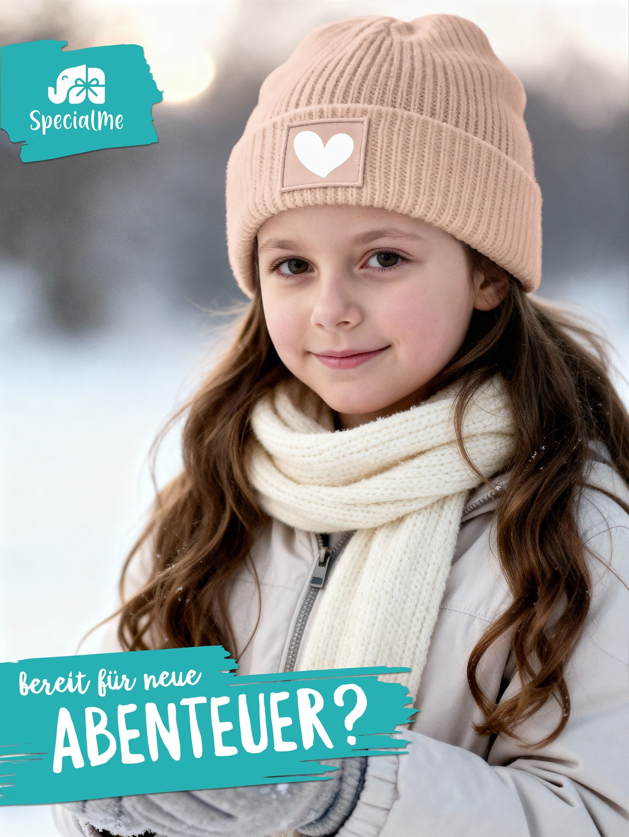 SpecialMe Beanie Kinder Beanie Mädchen Print Strickmütze Herz Aufdruck Geschenkidee – Bild 2 von 5