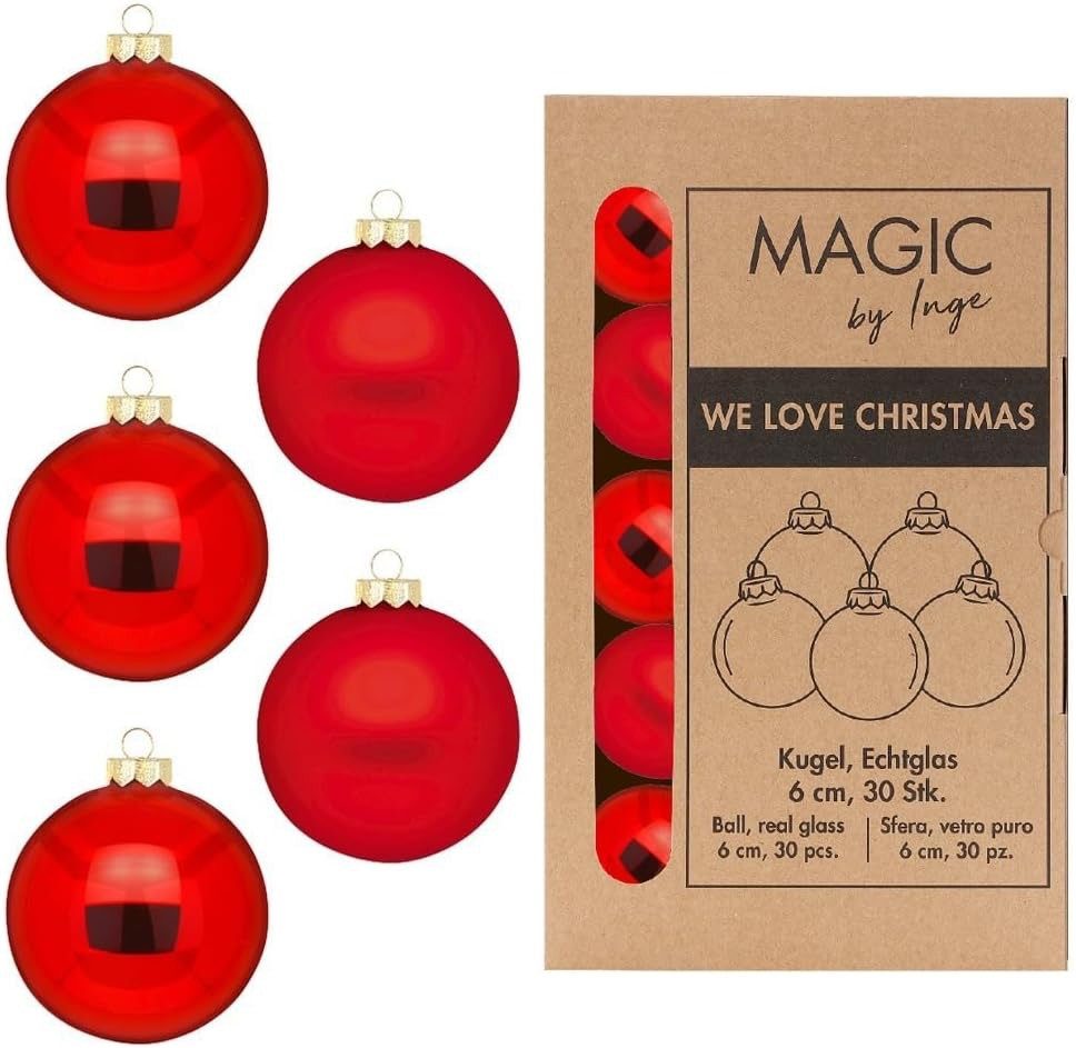 INGE-GLAS® Weihnachtsbaumkugel Glas-Christbaumkugeln, 6 cm, 30-teiliges Set, Glanz und Matt