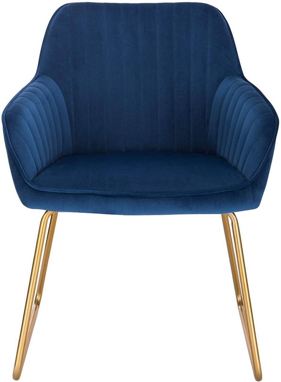 Woltu Esszimmerstuhl (1 St), Sessel Sitzfläche aus Samt Gold Beine aus Metall Blau