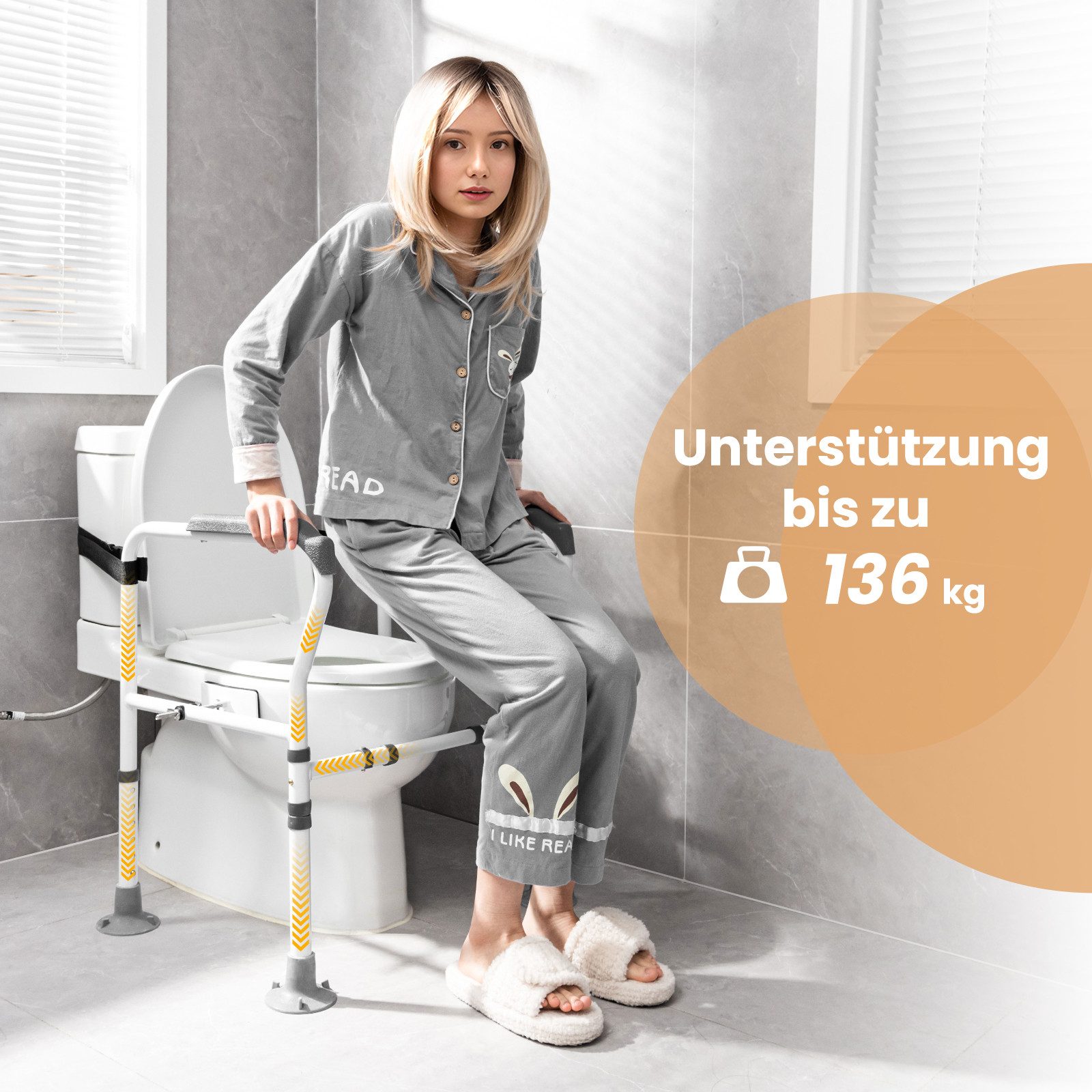COSTWAY WC-Aufstehhilfe, belastbar bis 136 kg, höhenverstellbar mit Haltegriff