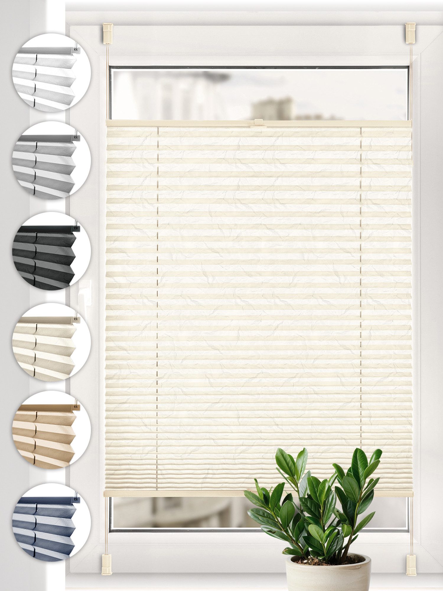 Sonello Plissee Crush Klemmfix ohne Bohren für Fenster & Tür Lichtschutz, blickdicht, Klemmfix, verspannt, ohne Bohren, 30cm x 100cm Ecru Faltrollo, Easyfix, Sonnenschutzrollo