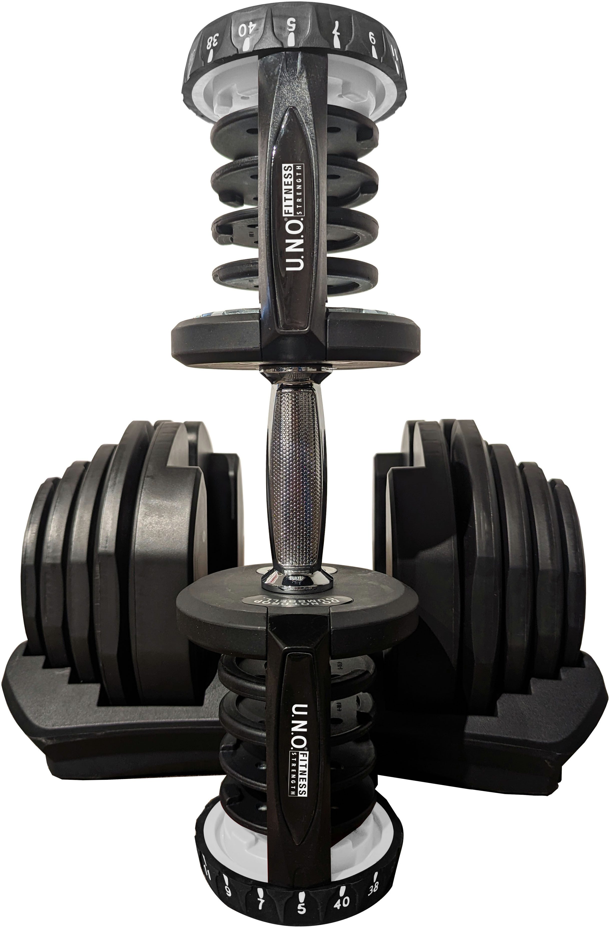 U.N.O. FITNESS Hantel-Set DB 40 verstellbare Hantel, (Packung, 1x DB 40 = eine Hantel + Ablage, Für Hantelset 2 stk. benötigt), Schnellverstellung des Gewichts