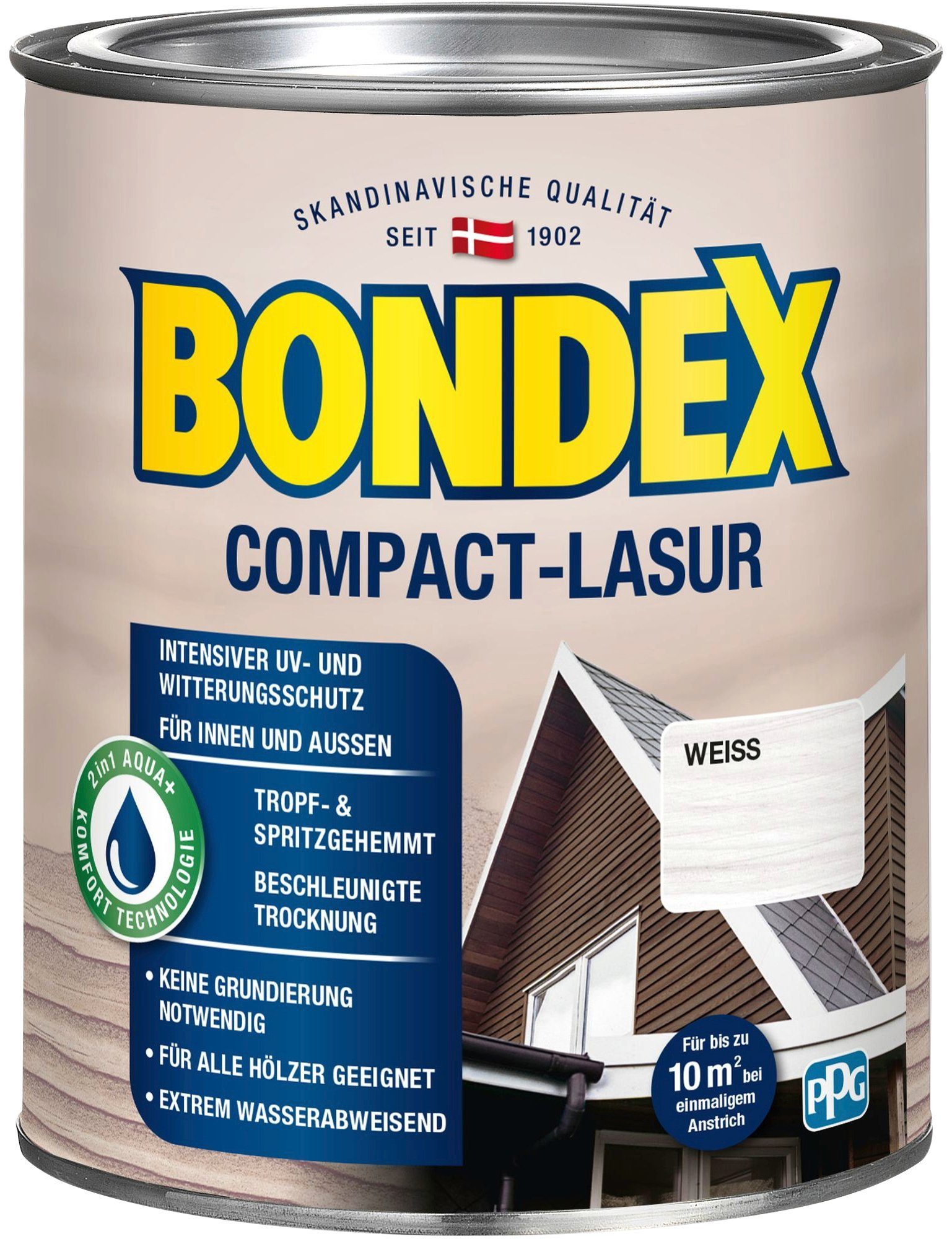 Bondex Holzschutzlasur COMPACT-LASUR, intensiver UV- & Witterungsschutz, extrem wasserabweisend Weiss