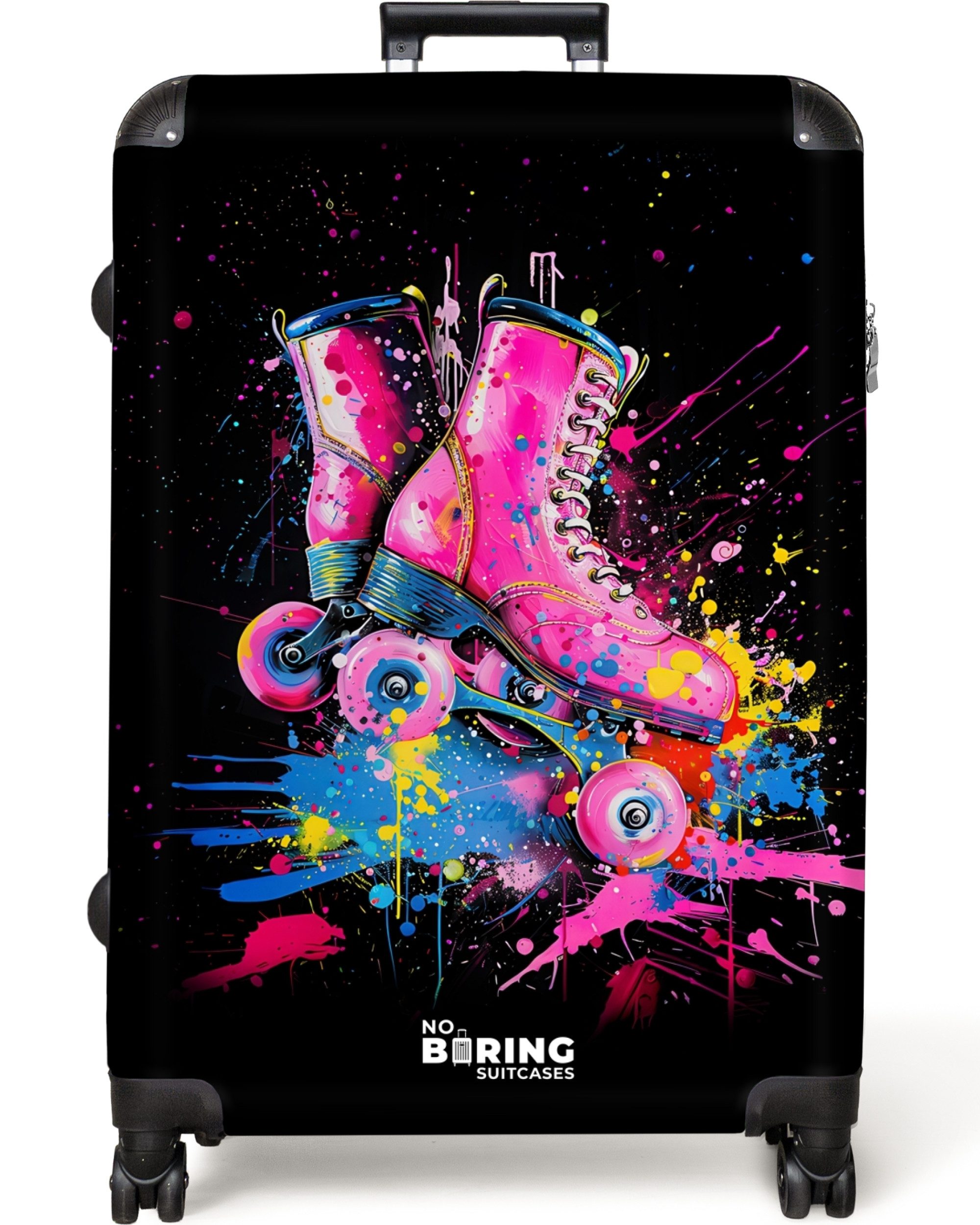 NoBoringSuitcases.com© Hartschalen-Trolley Rosa Rollschuhe mit Farbe günstig online kaufen
