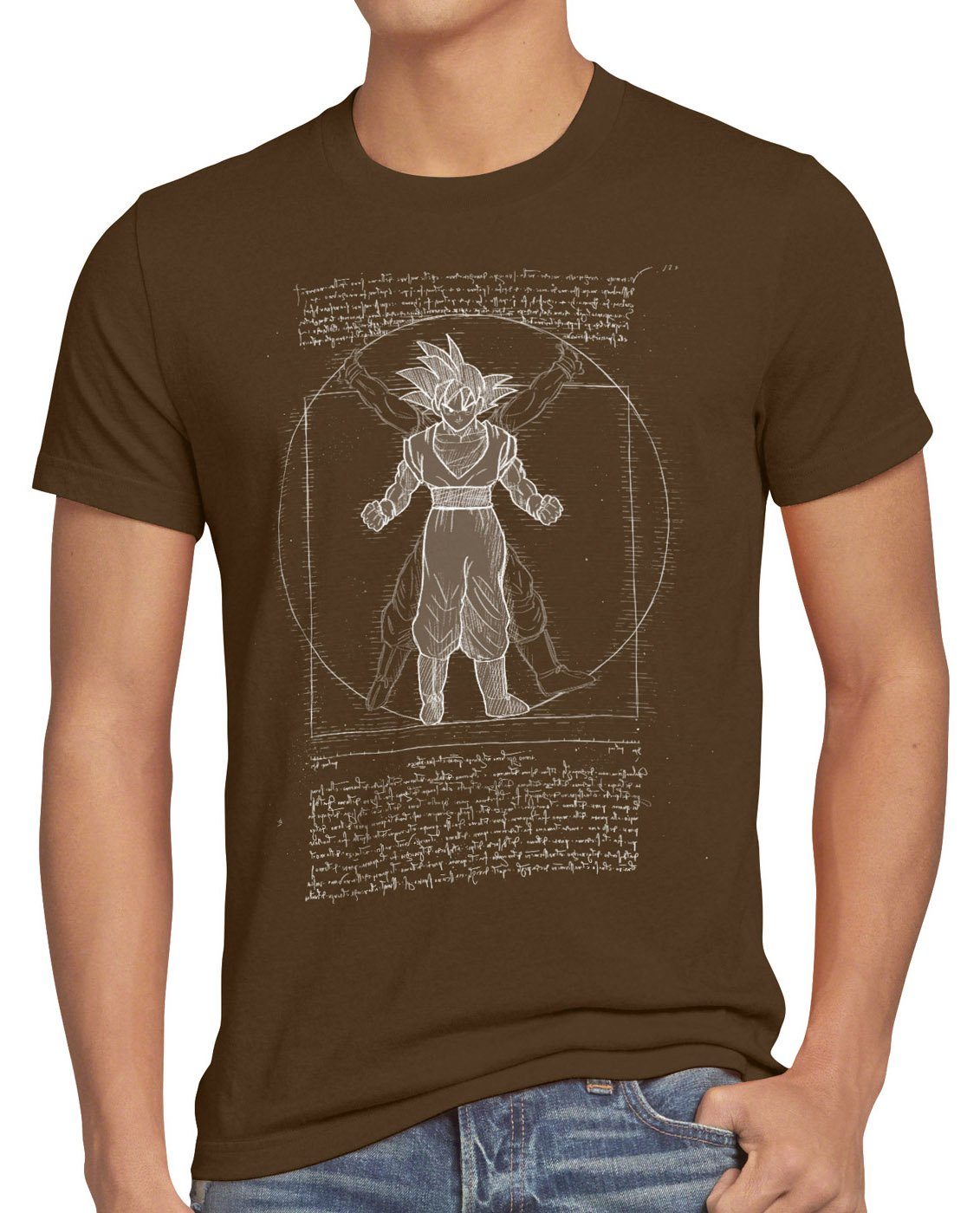 style3 Print-Shirt Herren T-Shirt Vitruvianischer Son-Goku da vinci ball z roshi vegeta braun