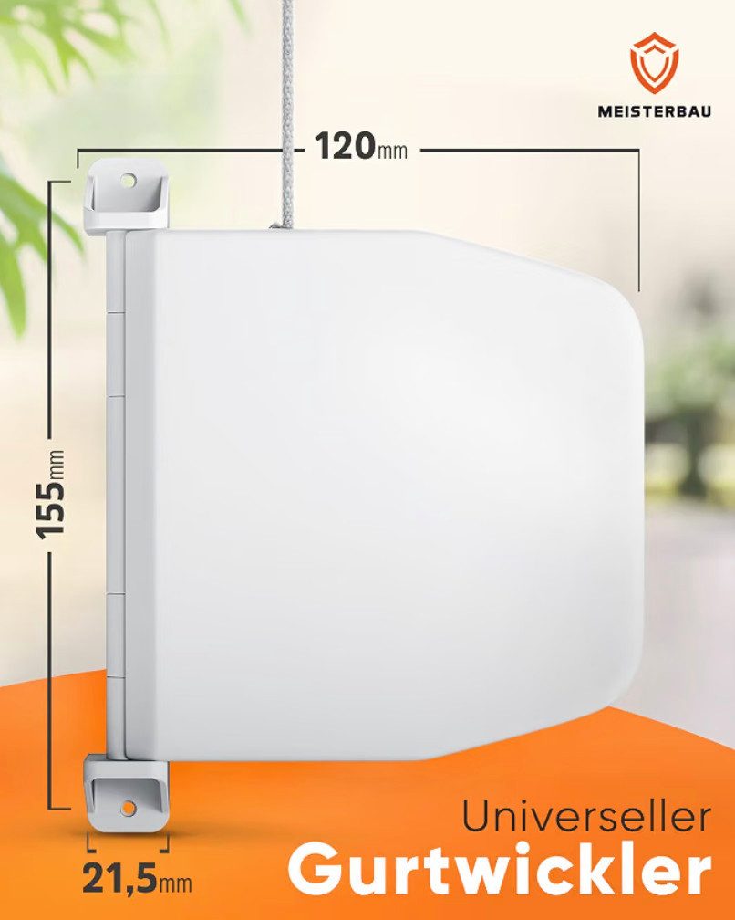 Meisterbau Aufputz-Gurtwickler Gurtwickler mit Gurt, Gurtbreite 14 mm, 1-tlg., Made in Germany, mit eingebautem 6-m-Gurt, 180° schwenkbar – Bild 2 von 5