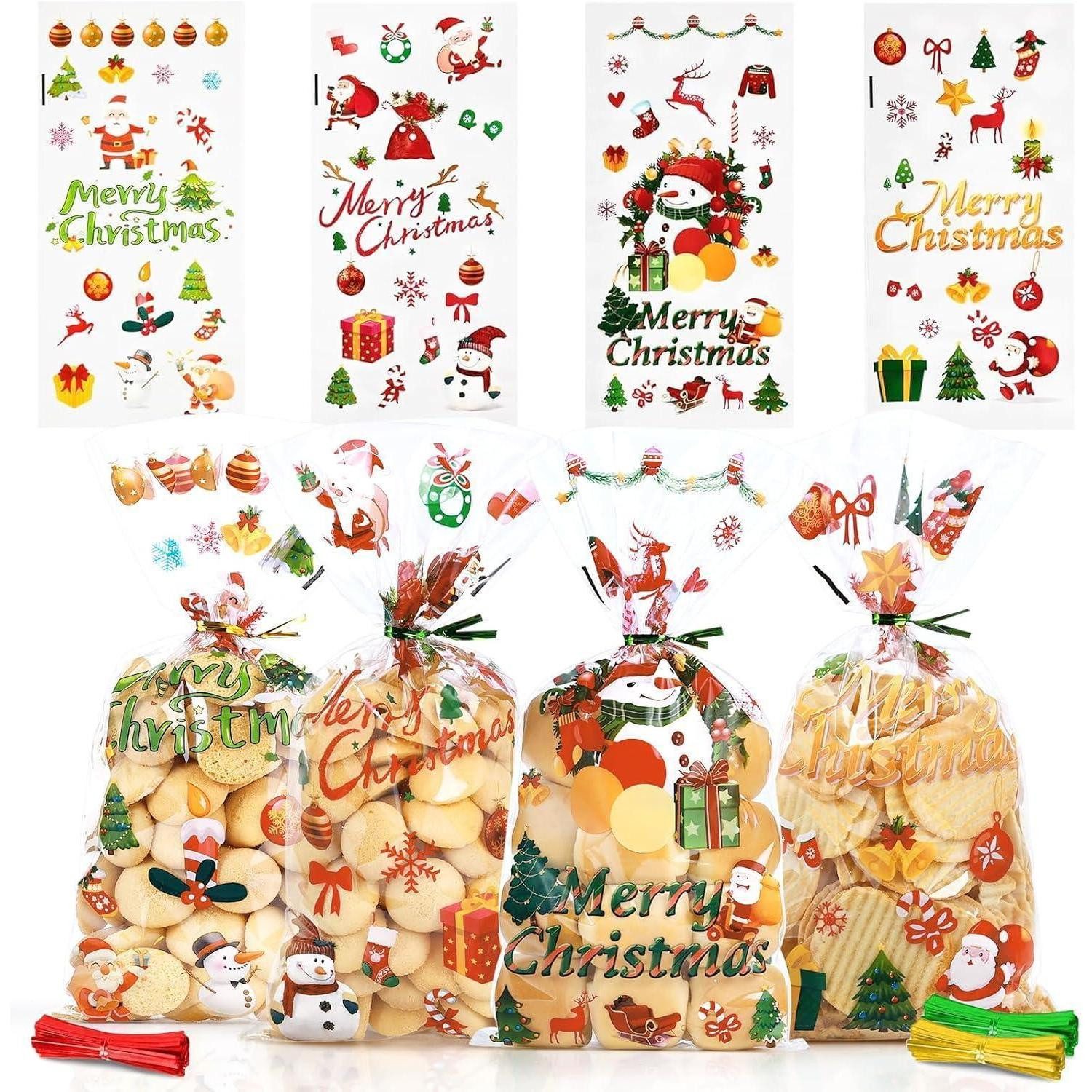 LuxusKollektion Geschenkfolie 120 Weihnachts Cellophantüten mit Bindebänder Transparent