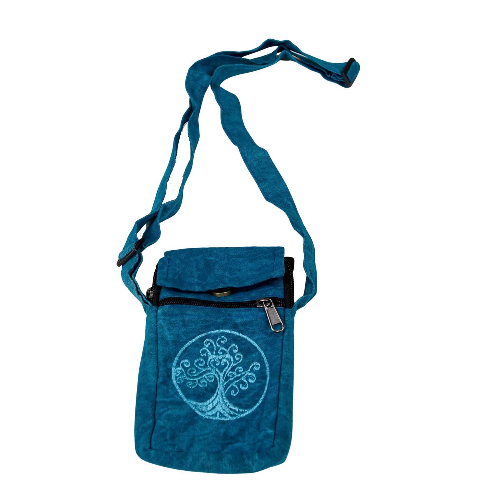 KUNST UND MAGIE Schultertasche Handytasche Brustbeute Hippie Crossbag Schulter Tasche Passportbag Türkis / Blau