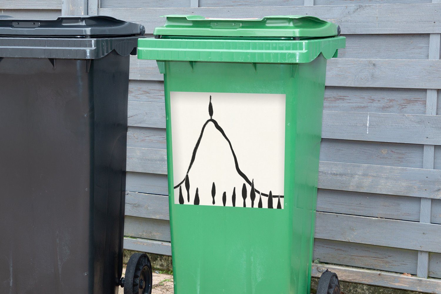 St), Wandsticker (1 weiß - Abstrakt Landschaft Sticker, Mülleimer-aufkleber, MuchoWow Mülltonne, Schwarz - und Abfalbehälter Container,