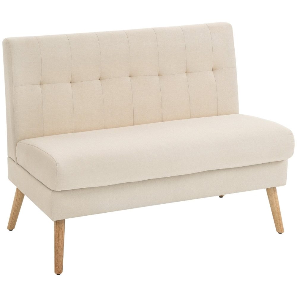 OKWISH Sofa mit getufteter Rückenlehne & Holzbeinen, Leinenoptik, 118x90x68 cm, Gepolsterte Couch mit dicker Polsterung für kleine Räume, Beige 1 Teile, Kompaktes Sofa für den täglichen Gebrauch & kompakte Wohnbereiche