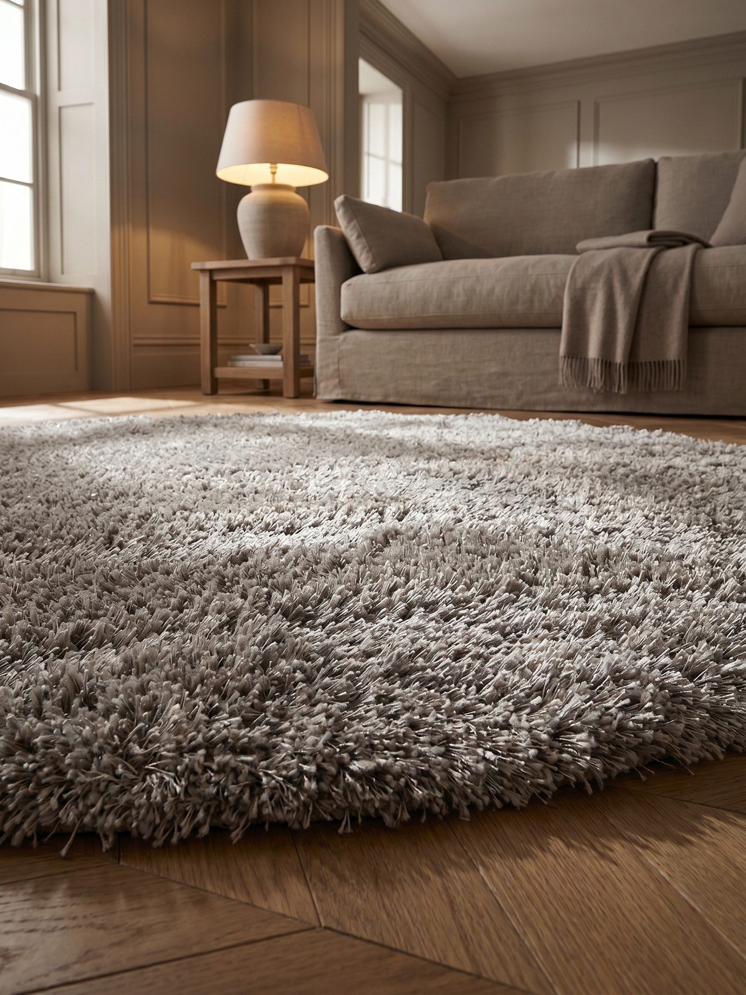 KADIMA DESIGN Teppich Hochflor Teppich Wohnzimmer SALZACH Uni Rund Läufer Schlafzimmer, Rund, Höhe: 52 mm, Beige, 80x80 cm, Wohnzimmerteppich Strapazierfähig Wa – Bild 2 von 5