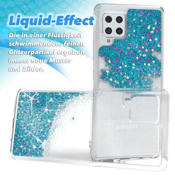 EAZY CASE Handyhülle Liquid Glittery Case für Samsung Galaxy A42 5G 6,6 Zoll, Gloss Slimcover Girly Backcover Bling Phone Case kratzfeste Cover Blau