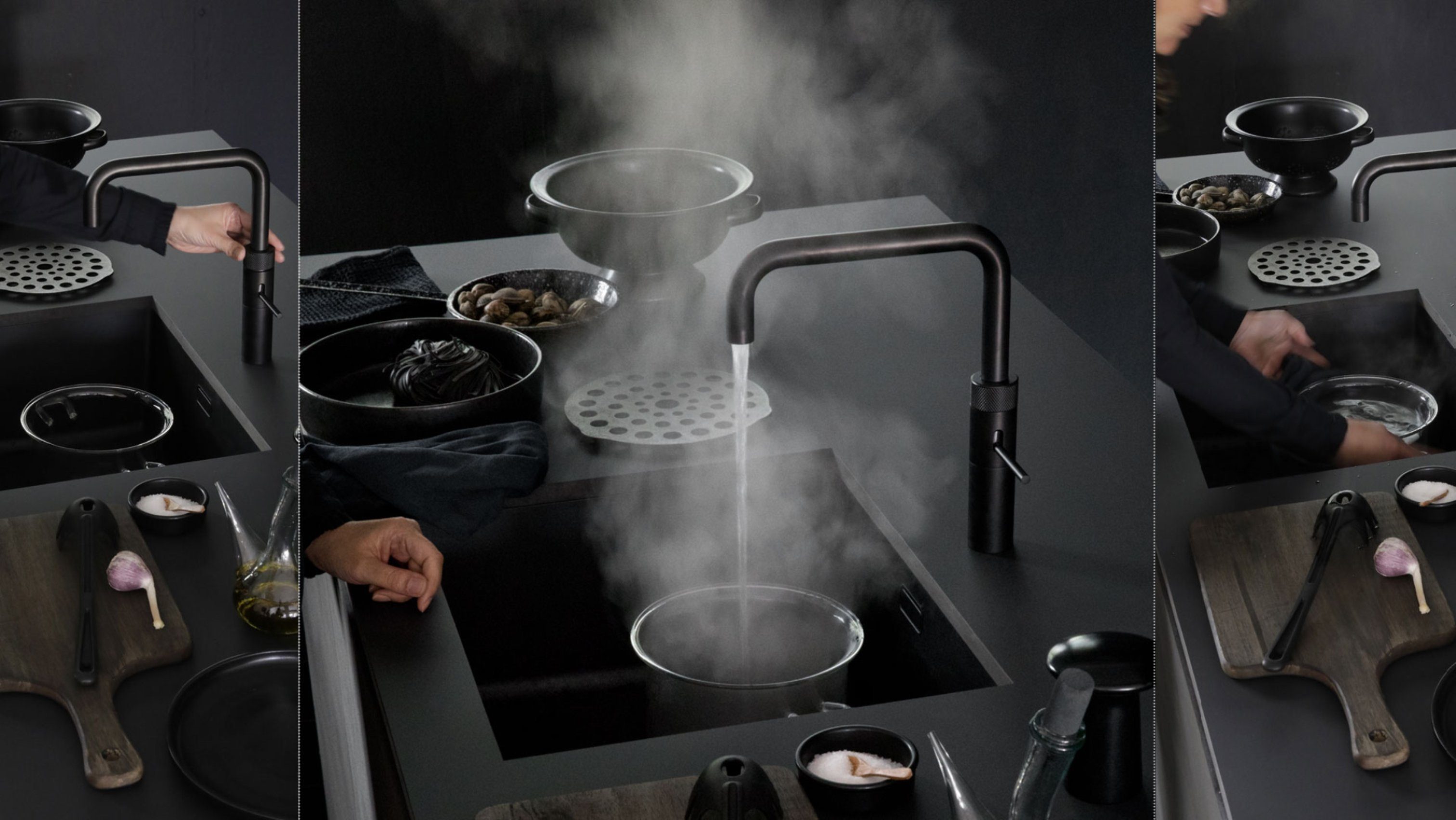 Kochendwasserfunktion Armatur Schwarz FUSION COMBI+ (2-St) Küchenarmatur mit (22+FSBLK) QUOOKER B SQUARE QUOOKER 100°C Spültischmischer 100°C