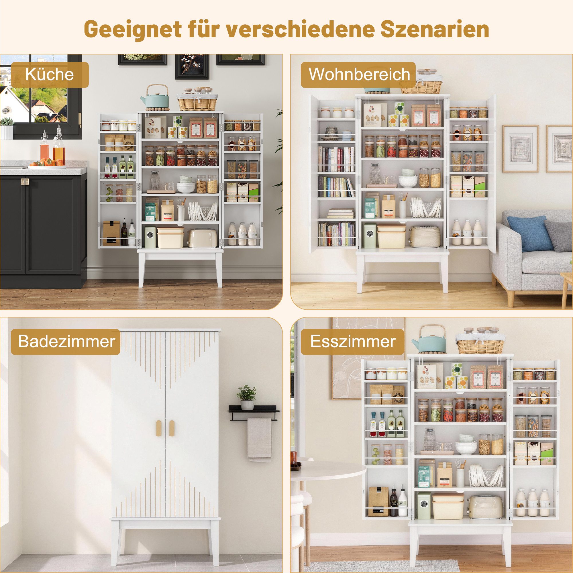 Celya Sideboard geräumiger Küchenschrank, 2-Tür-Aufbewahrungsschrank mit Türablage (Vintage-Stil Aufbewahrungsschrank mit Fünf Regalfächer), geeignet für Küche, Esszimmer, Wohnzimmer und Flur