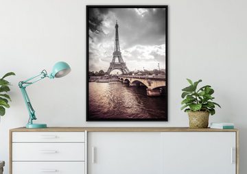 Pixxprint Leinwandbild Eiffelturm in Paris, Wanddekoration (1 St), Leinwandbild fertig bespannt, in einem Schattenfugen-Bilderrahmen gefasst, inkl. Zackenaufhänger