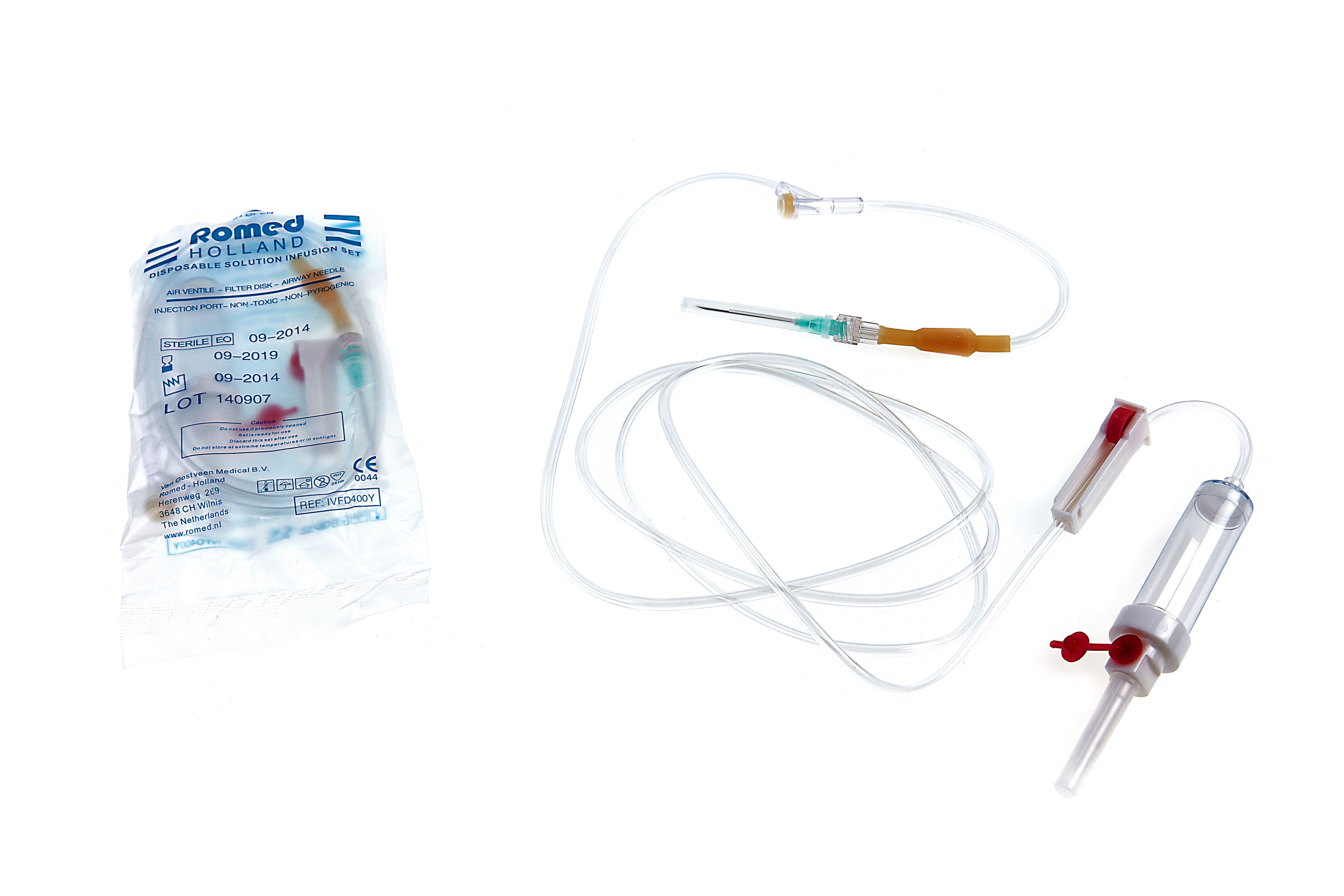 Romed Einwegspritze Infusionsbesteck mit Belüftungskanüle und Y-Teil, (Packung, 25-St), 180 cm, Tropfkammer 10 ml, Y-Teil, Belüftungskanüle, steril
