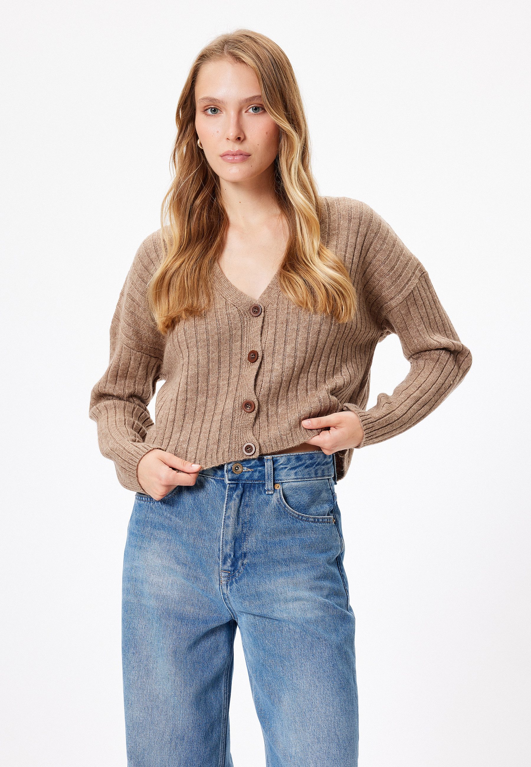 Cardigan V-Kragen Mit Knöpfen