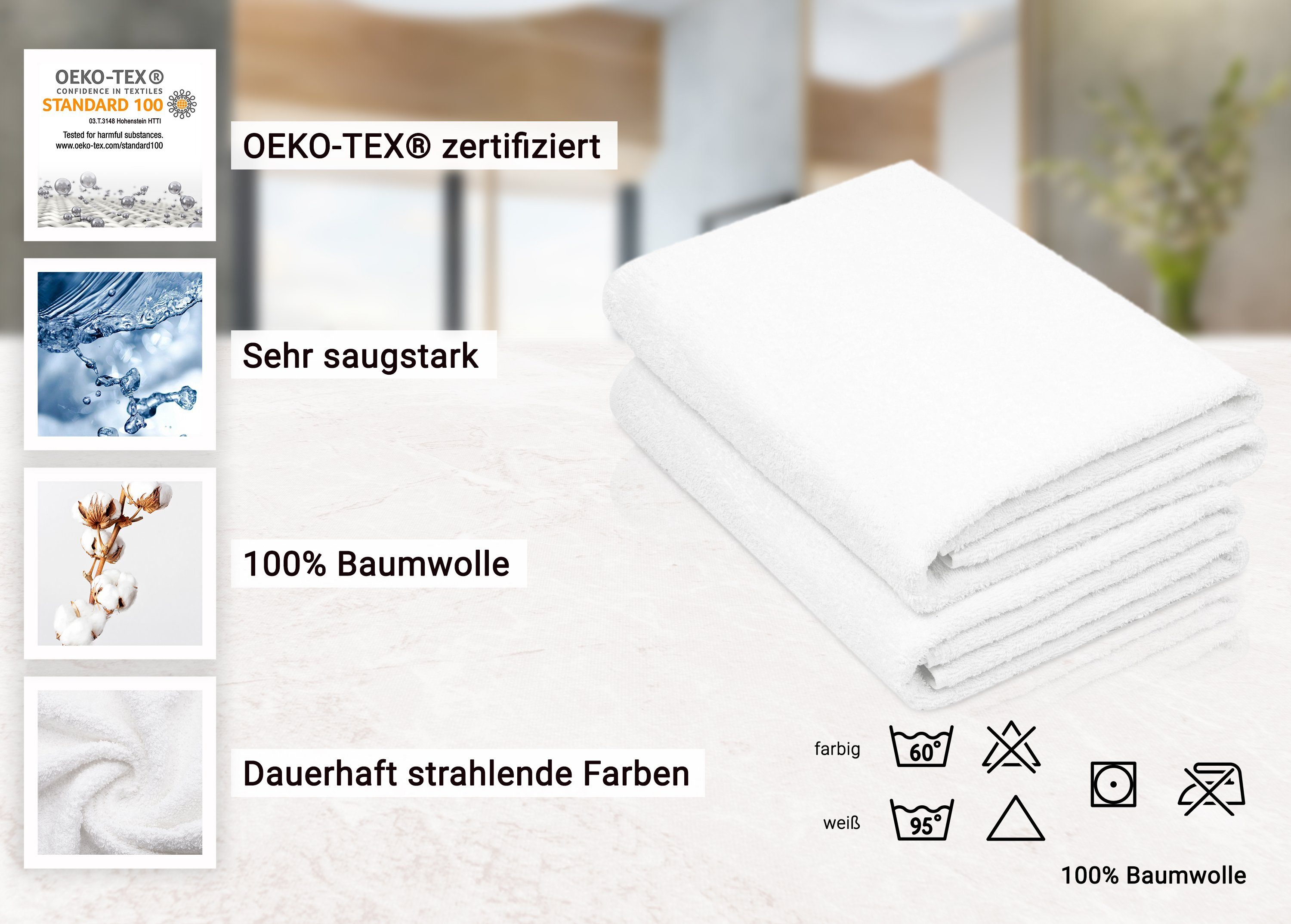 ZOLLNER Badetücher, Glattvelours Baumwolle, x vom 150 Hotelwäschespezalisten 100 weiß (2-St), 100% cm