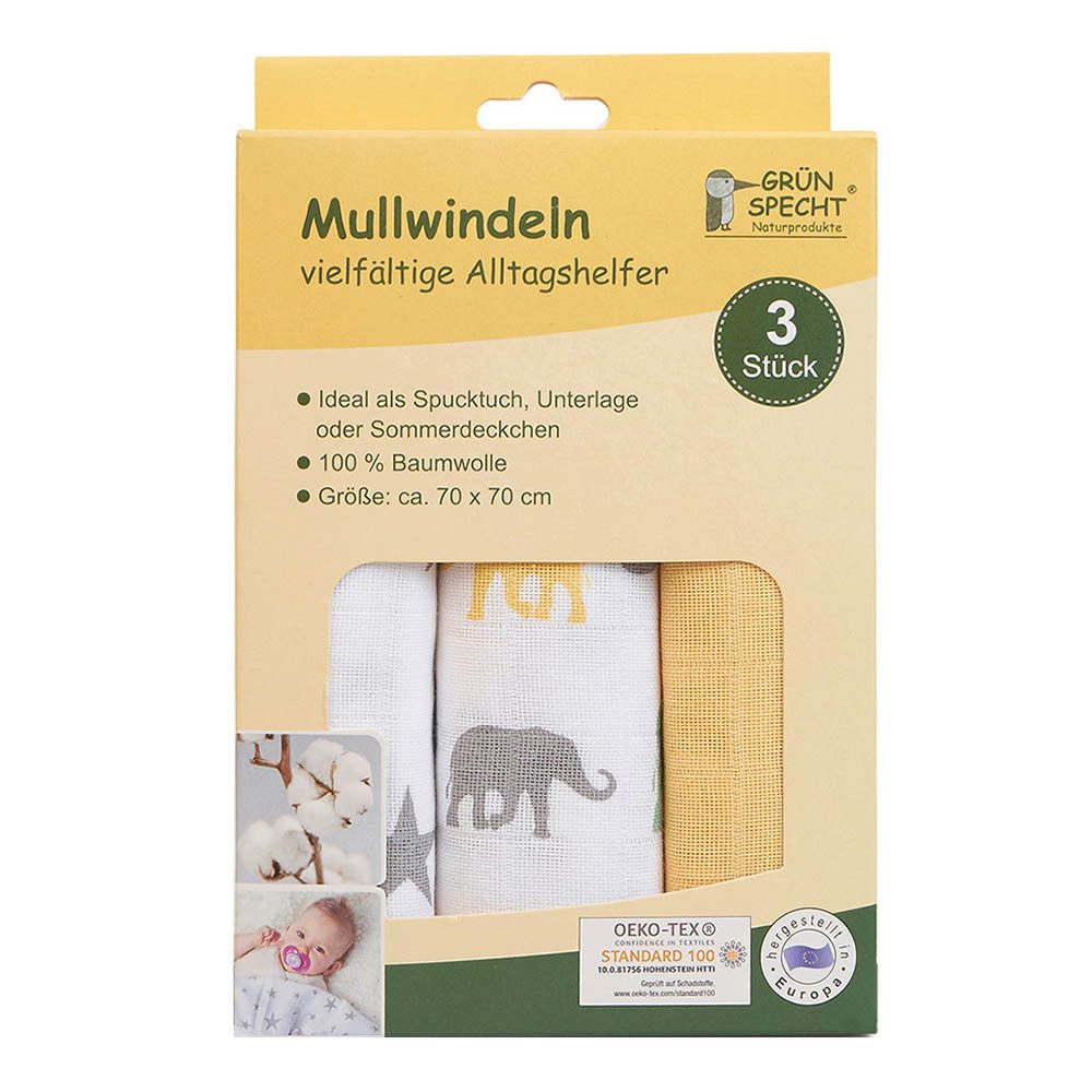 GRÜNSPECHT Stoffwindeln 3 Mullwindeln 70x70cm - mango