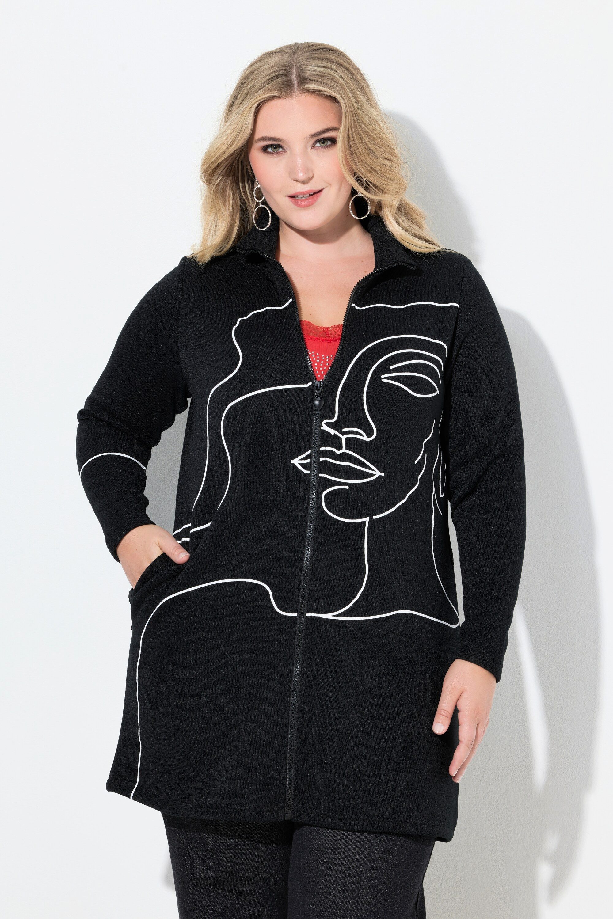 MIAMODA Strickjacke Strickfleece-Jacke leicht tailliert Lady-Print