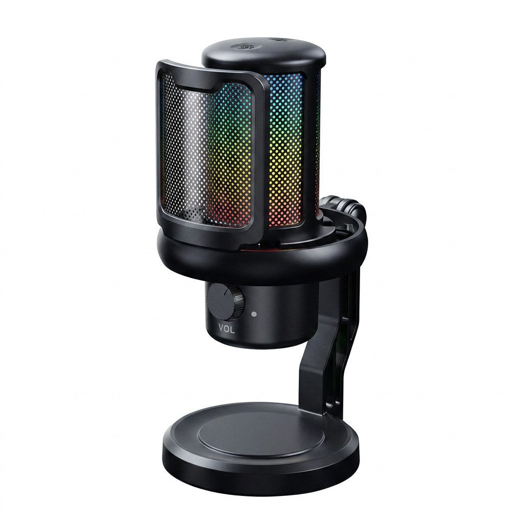 nsihing Mikrofon Mikrofon Dynamisch für Streaming Podcast Studio, USB Microphone, mit Stummschalttaste & Pop-Schutz – RGB-Mikrofon