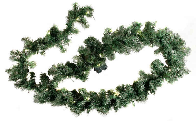Spetebo LED-Girlande »Weihnachts-Girlande grün mit Lichterkette 270 cm«, Künstliche Tannen Girlande mit Lichterkette beleuchtet mit Timer - für den Außenbereich geeeignet
