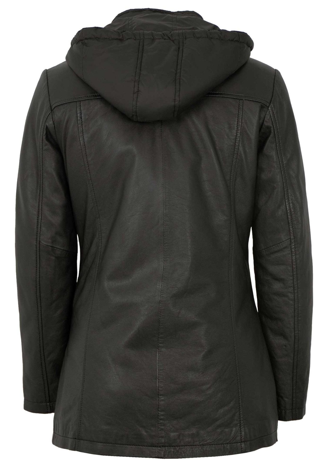 EXZ by Existenz Lederjacke Angelica Existenz - Damen Ledermantel 2in1 Jacke Weste Kapuze Lammnappa schwarz