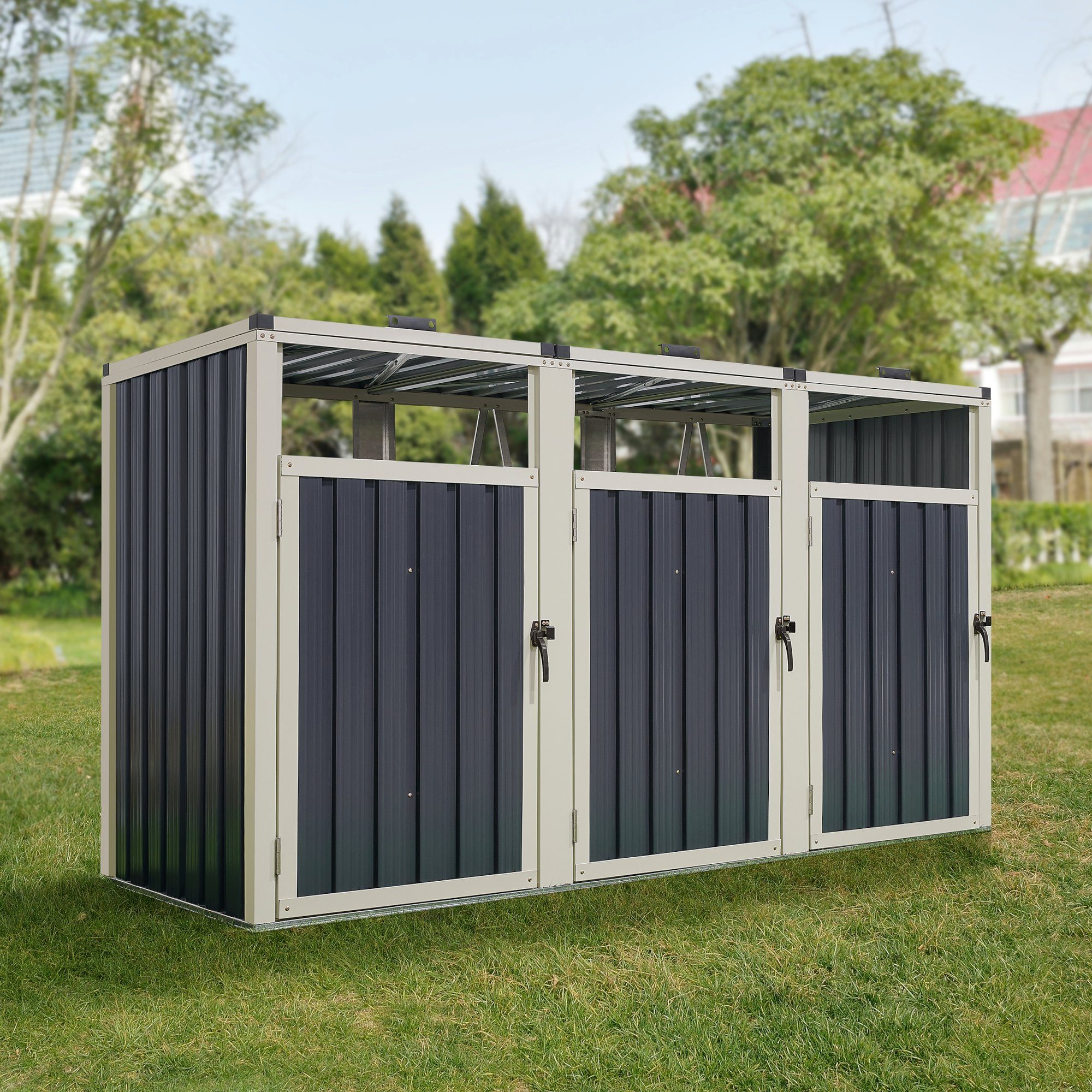 pro.tec Mülltonnenbox, »Tarbek« Mülltonnen Verkleidung für 3 Tonnen 240 L Stahl Anthrazit