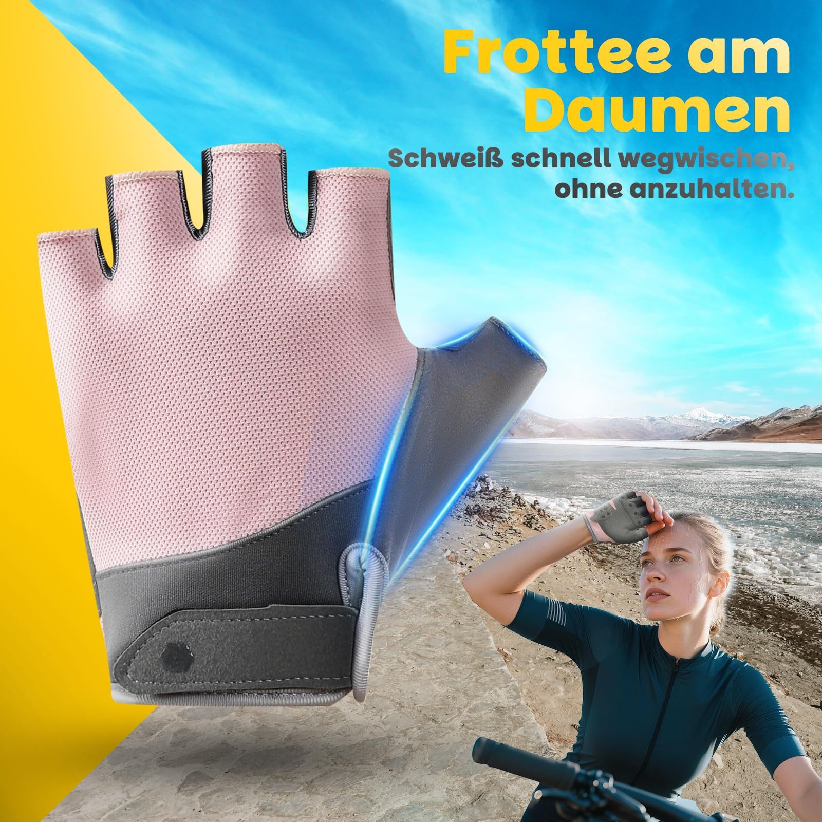 Coonoor Fahrradhandschuhe Halbfinger für Herren Damen, Radsporthandschuhe rutschfeste Stoßdämpfende Mountainbike Handschuhe für Radfahren, Fitness