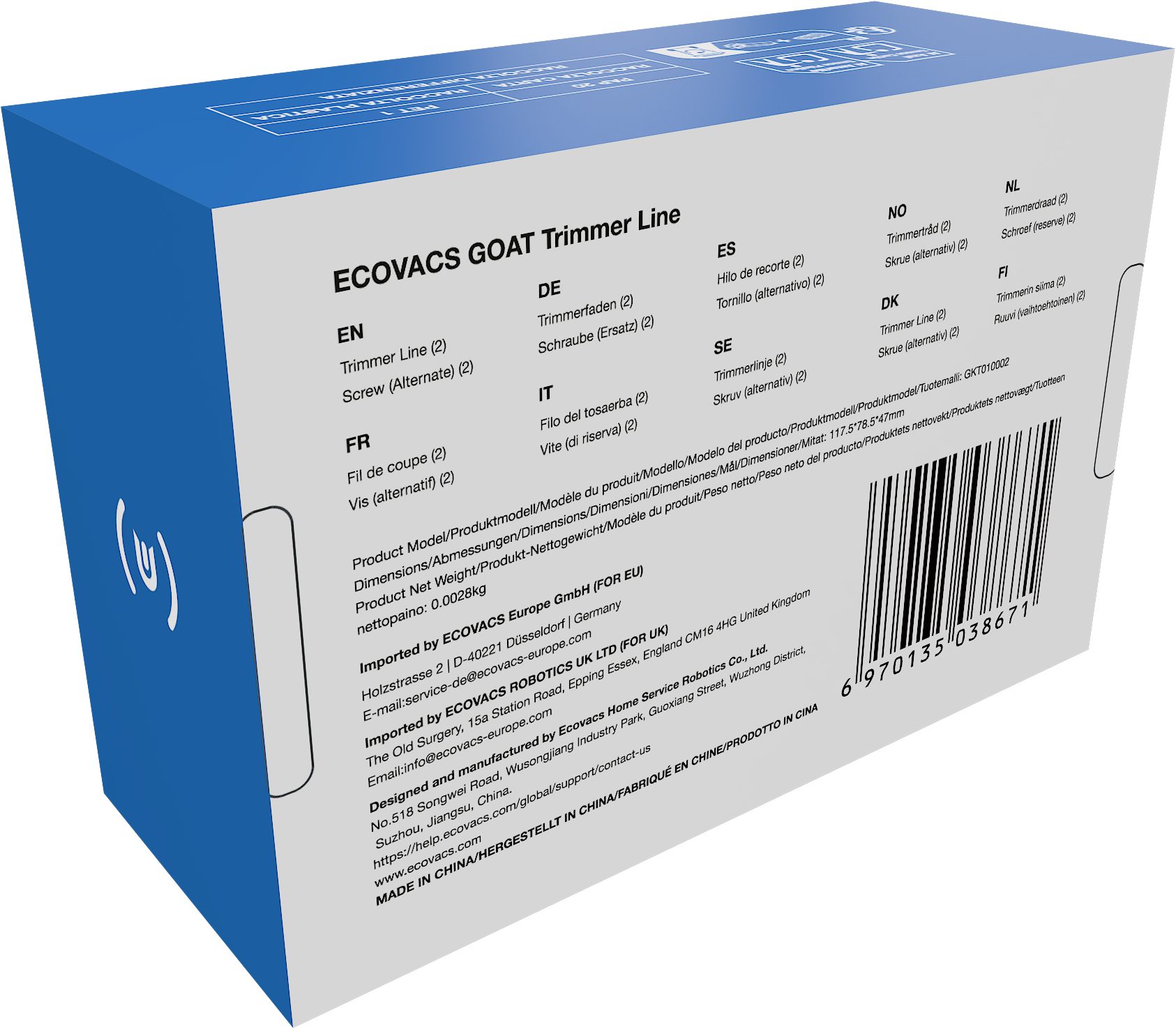 ECOVACS Trimmerfaden GOAT Trimmer Line - GKT010002, 6 m Länge, (Set, 2-St., 2x 3m Ersatz-Trimmerfaden)
