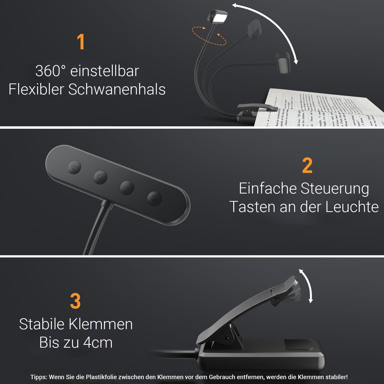 Jibenhome Klemmleuchten Leselampe Buch Klemme USB günstig online kaufen