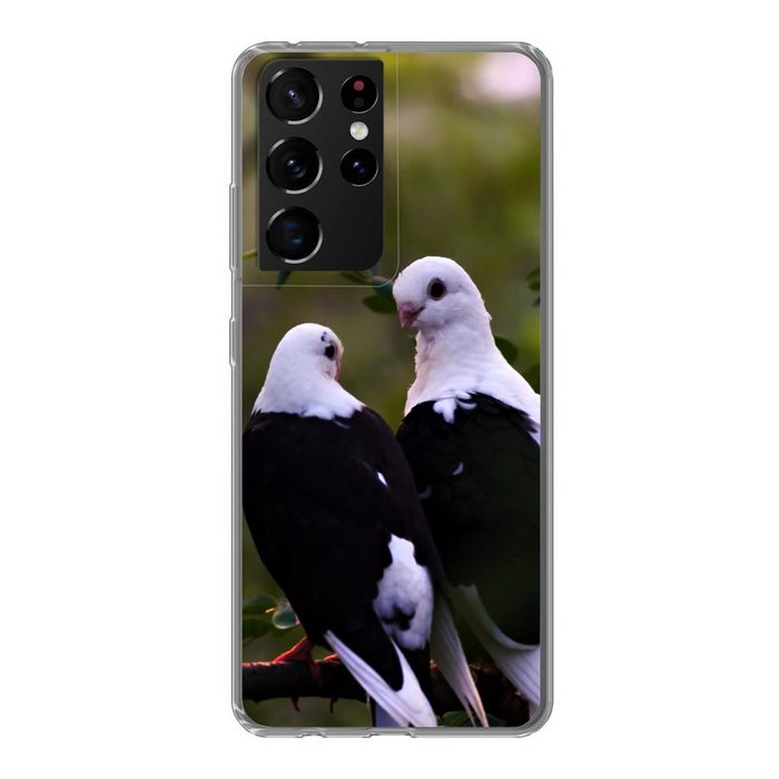 MuchoWow Handyhülle Vögel - Zweig - Blätter Phone Case Handyhülle Samsung Galaxy S21 Ultra Silikon Schutzhülle