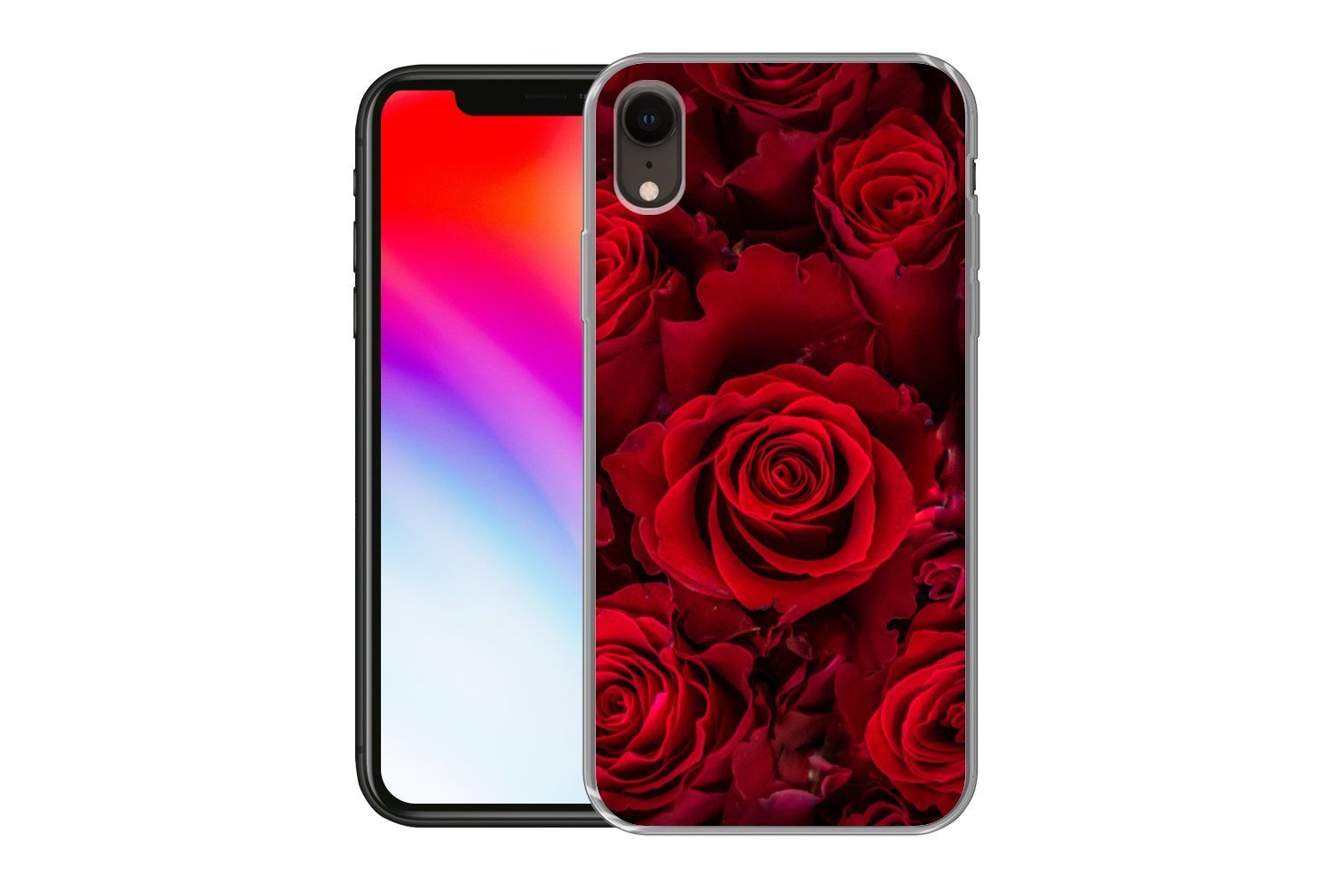 MuchoWow Handyhülle für Apple iPhone XR Blumen - Rosen - Rot, Smartphone-Bumper, Print, Handy Schutzhülle Dünn