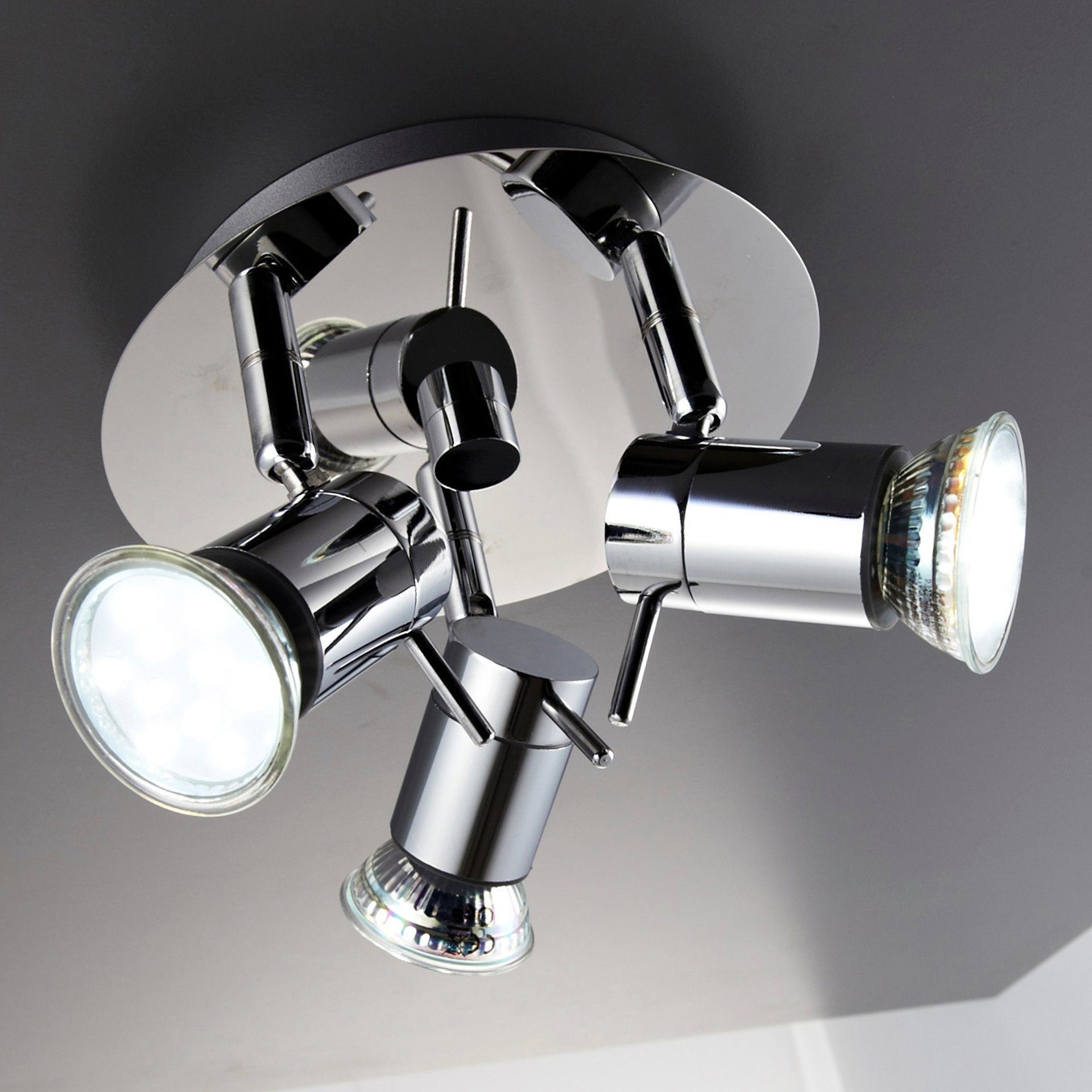 Badezimmerlampe, Schwenkbar, Deckenspots Chrom, 3x Baddeckenleuchte, Leuchtmittel Warmweiß, LED H: IP44, 3W, BK_DB1019 Licht, wechselbar, B.K.Licht 3.000K warmweißes 12,5cm