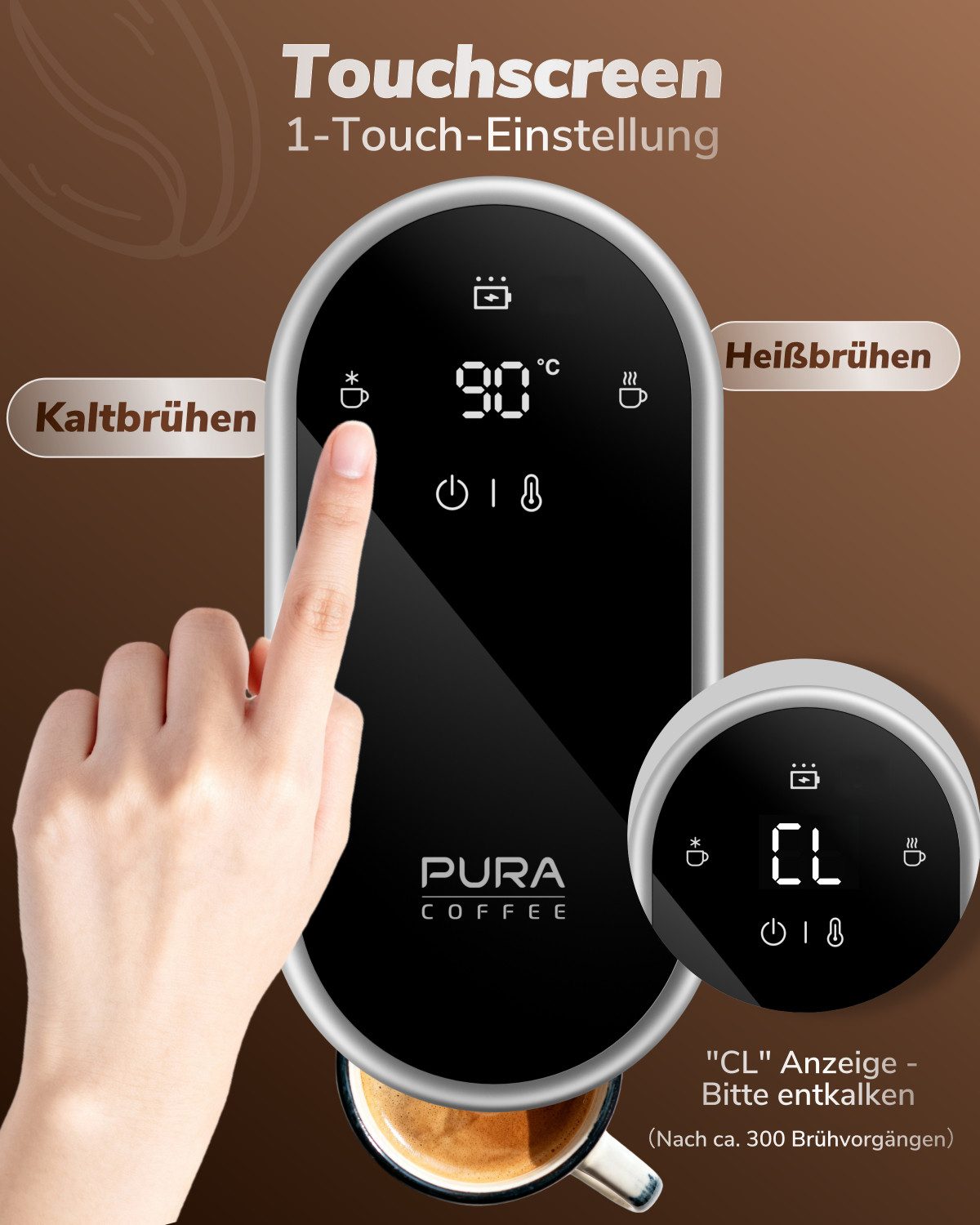 PURA COFFEE Kapselmaschine C1 Pro, 2-in-1 Reisekaffeemaschine Kompatibel mit Nespresso-Kapseln und gemahlenem Kaffee, 20Bar, Sofortheizung, Tragbar und Wiederaufladbar, Geeignet für Camping, Zuhause und Büro