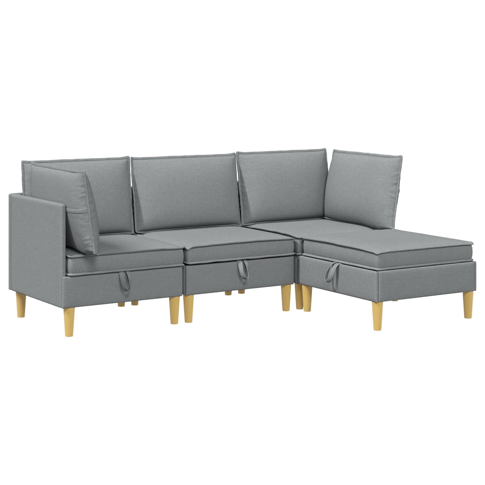 vidaXL Sitzgruppe Wohnzimmergarnitur mit Kissen mit Speicher 4 pcs Hellgrau Stoff, (4-tlg)