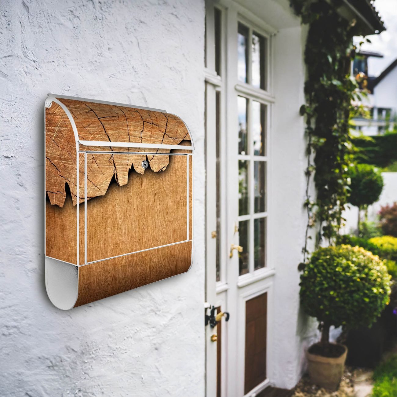 Thumbnail - banjado Wandbriefkasten Stahl Holz (Wandbriefkasten witterungsbeständig, pulverbeschichtet, mit Zeitungsfach), 39 x 47 x...