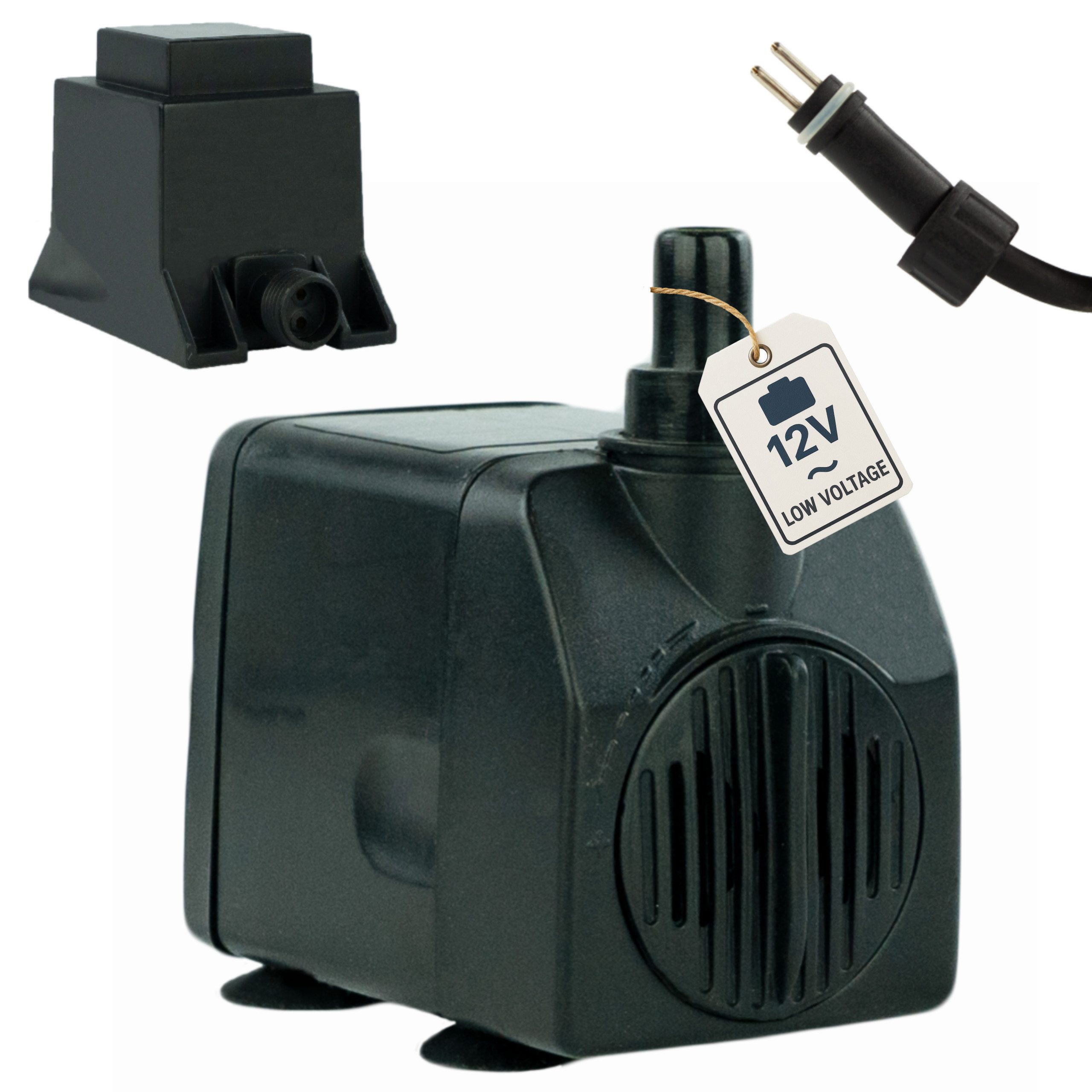 Springbrunnenpumpe Wasserspiel-Pumpe 12 V – 450 L/H, nur 5 Watt, 7m Kabel, extrem leise