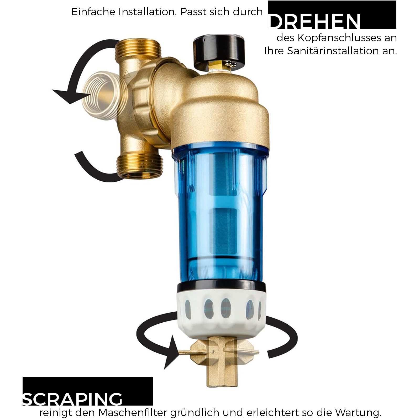 iSpring Wasserfilter WSP50GRE Rückspül-Sedimentfilter, 50 μm, mit Manometer & Reiniger