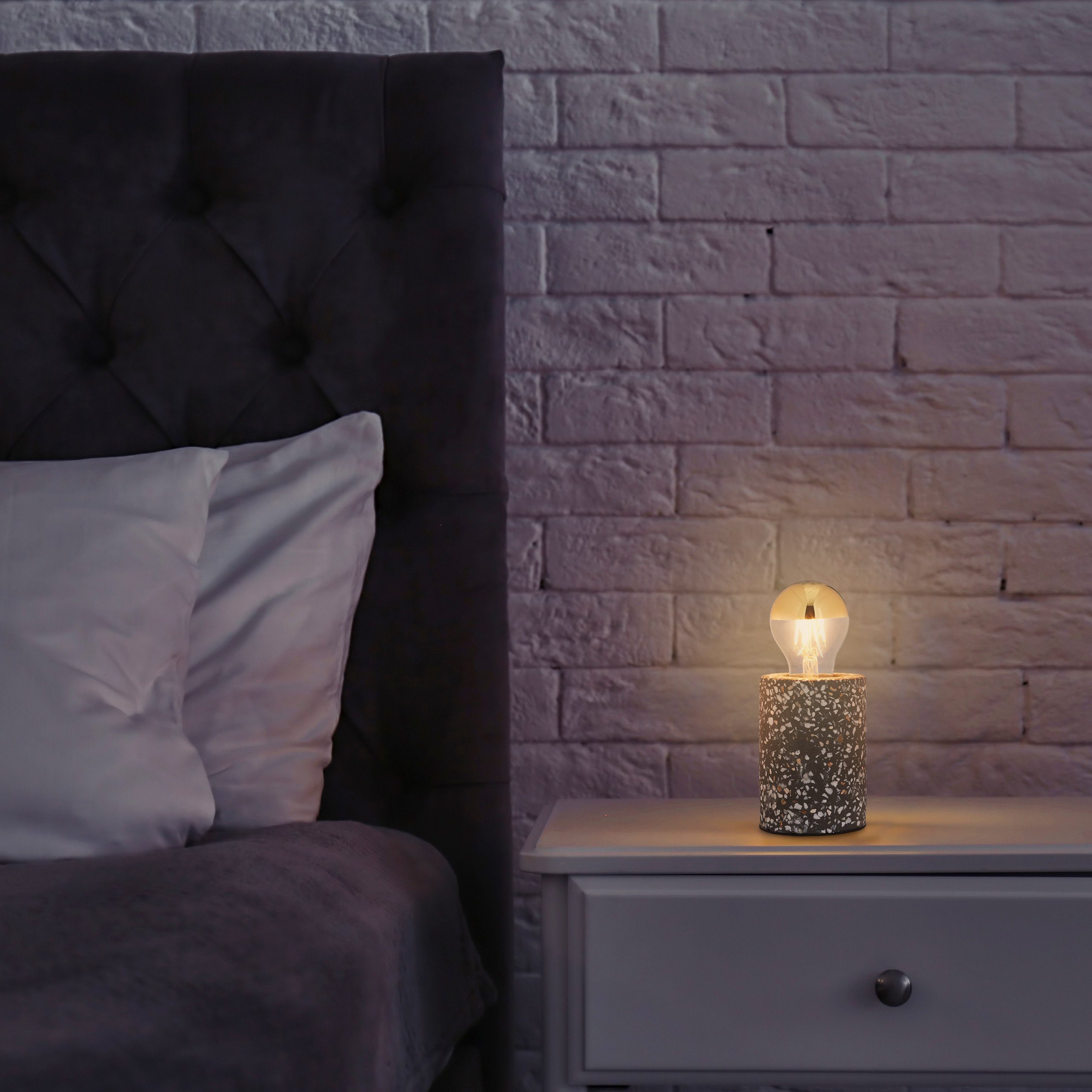 Terrazzo, Anthrazit Schwarz Leuchtmittel, Runde Tischleuchte Weiß aus Tischlampe ohne relaxdays