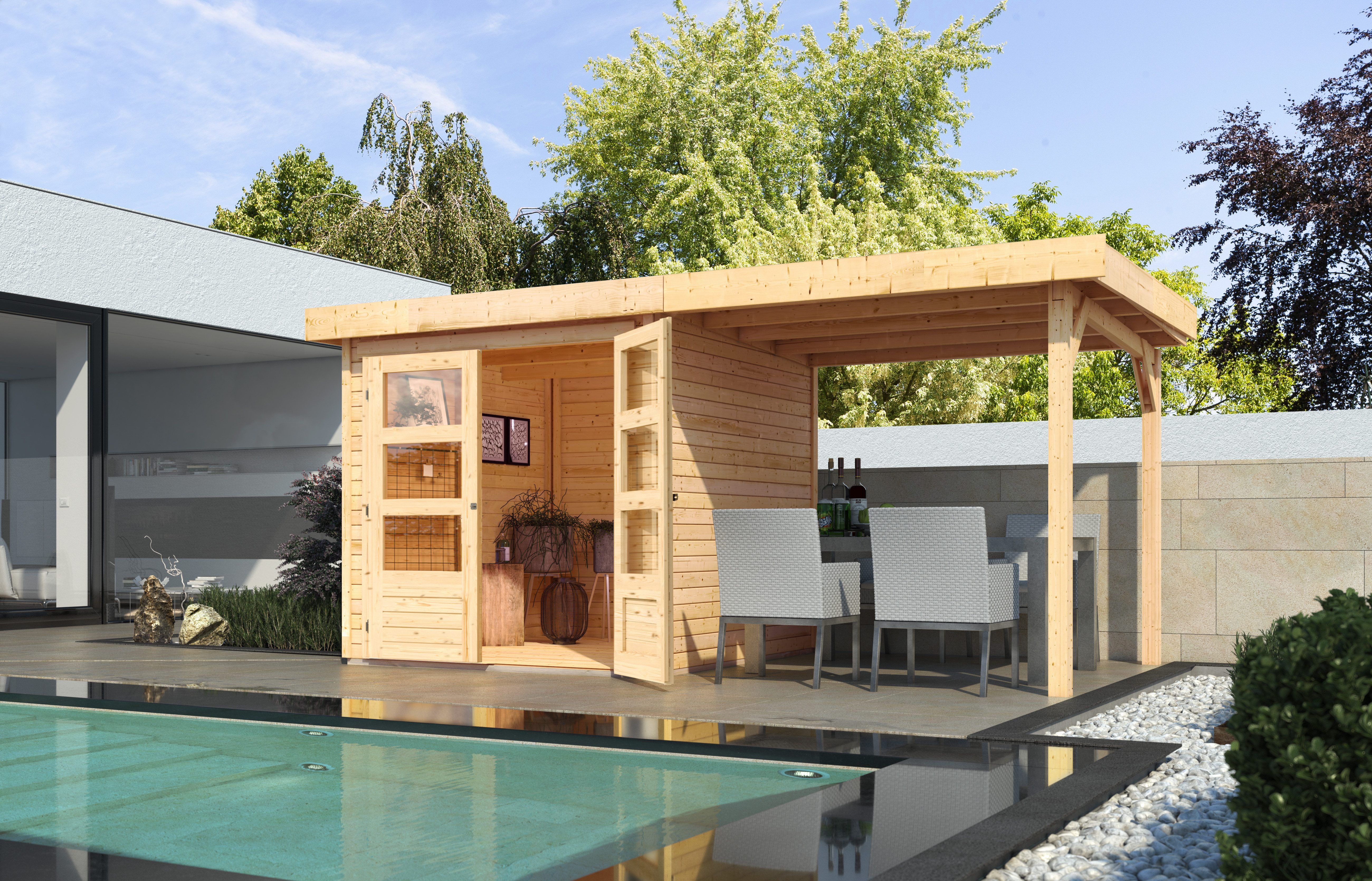 KONIFERA Gartenhaus Arkur 2, BxT: 467x238 cm, (Set), inkl. Anbaudach