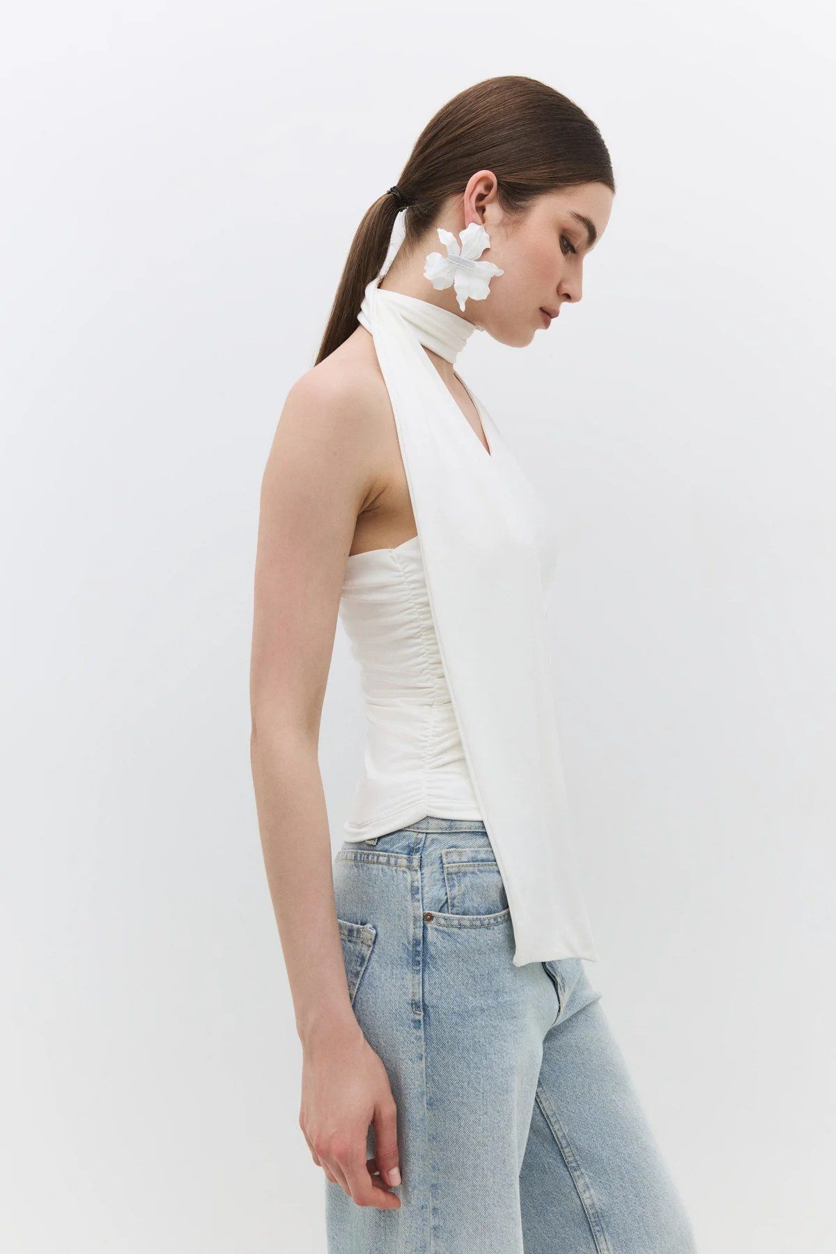 No Matter What Blusentop Basic-Bluse mit einem Träger und Schal-Detail