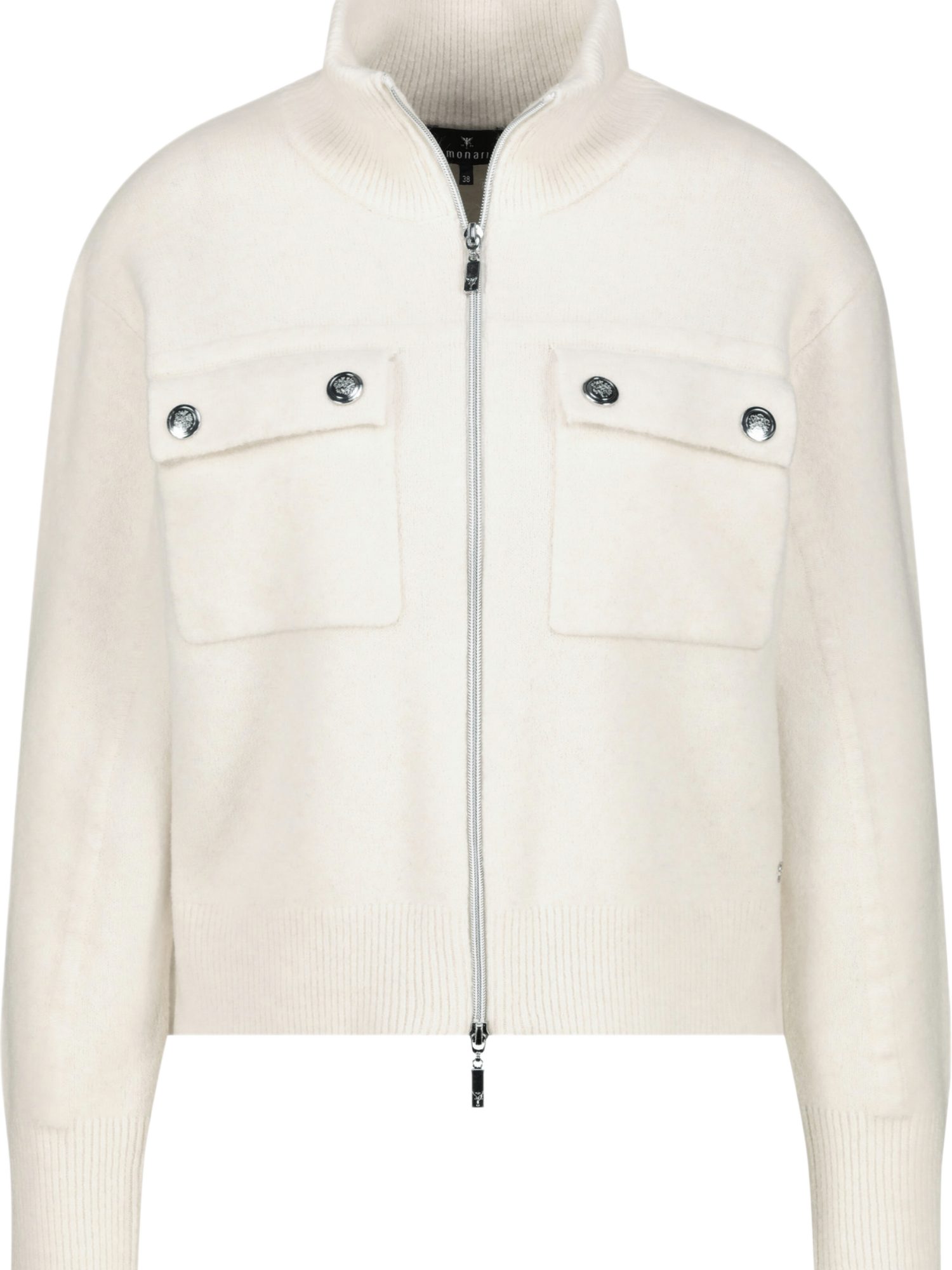 Monari Strickjacke weiß,Casual,Polyester,Unifarben,Stehkragen,Lang,Regular Fit