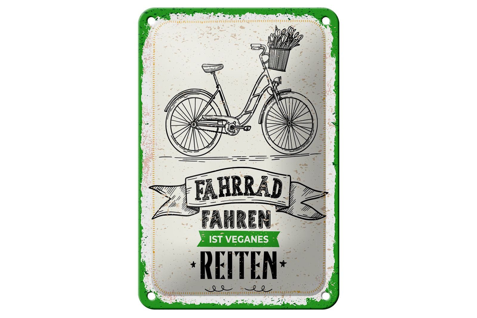 Femer GmbH Metallschild Spruch 12x18 cm Fahrrad fahren ist veganes Reiten, (1 St), gewölbte Oberfläche, abgerundete Ecken, umgeschlagene Kanten