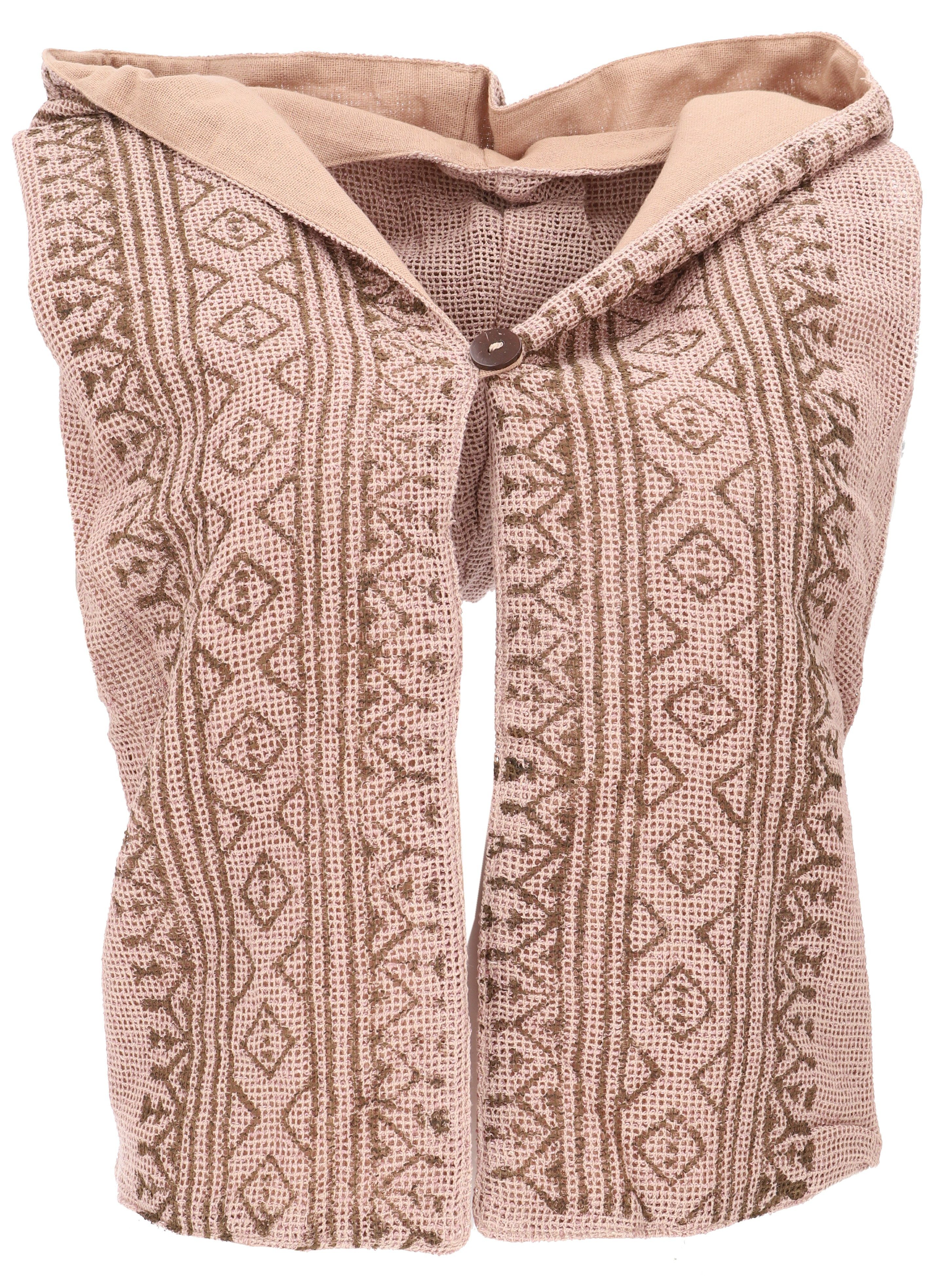 Guru-Shop Langjacke Rückenfreie Boho Weste mit Kapuze, Festival.. alternative Bekleidung